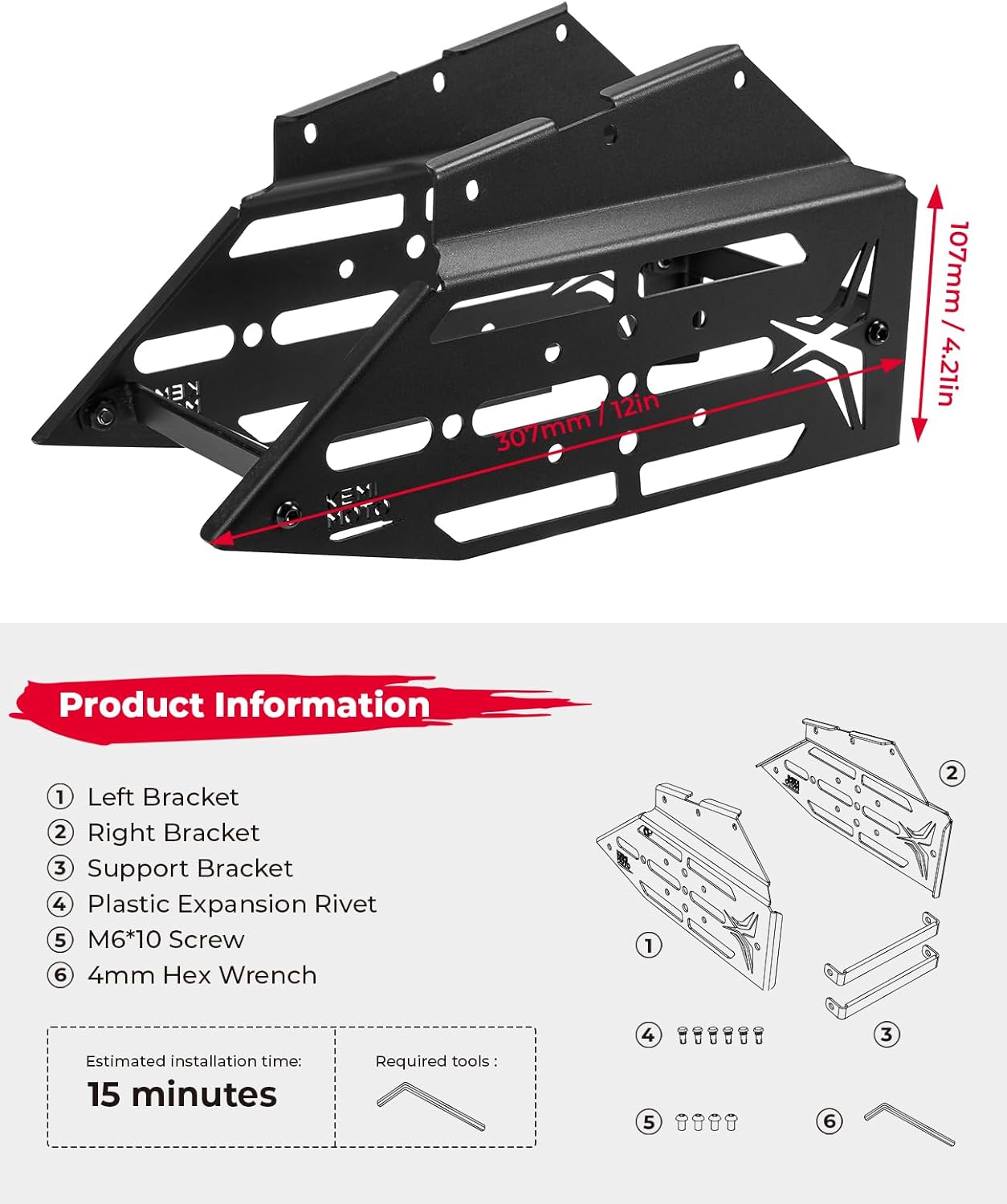 KEMIMOTO Motorcycle Side Racks Luggage Saddlebag Support Carrier Storage Compatible with Sur Ron Light Bee X160 X260 Surron One Side Up to 10 Lbs Black