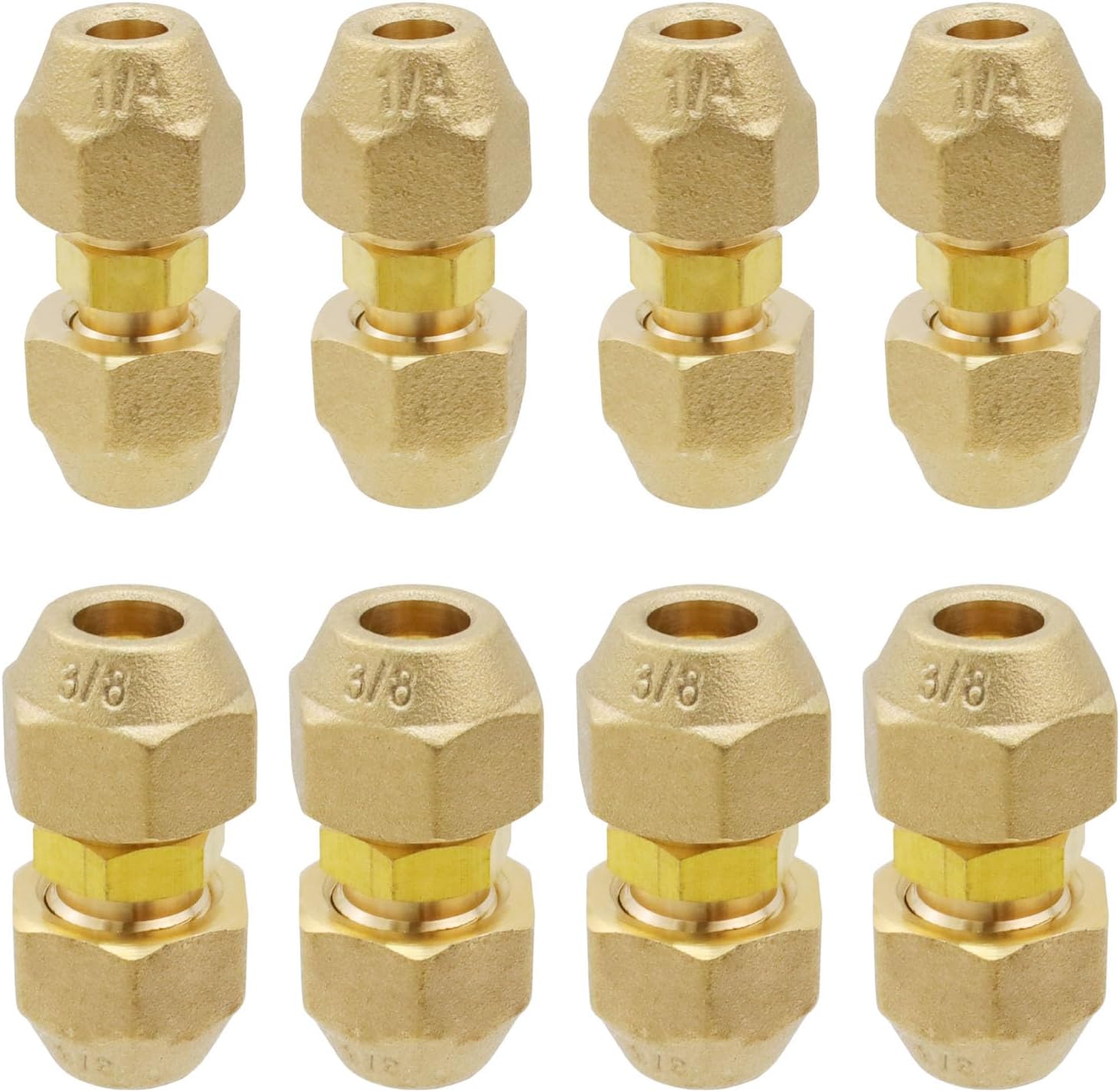 T Tulead Copper Pipe Extension Joint Connectors Air Conditioning Pipe Coupling Adapters with Flare Nuts 8PCS for Tube Diameter 1/4", 3/8"