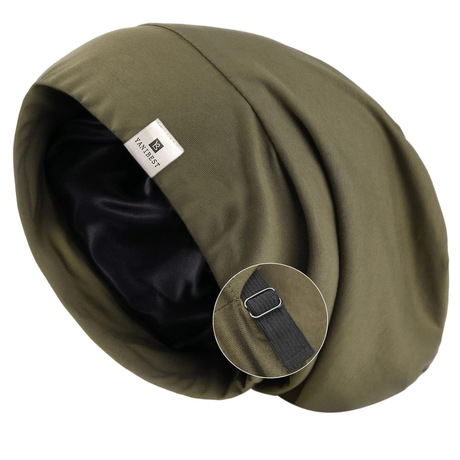 Yanibest Unisex Olive Green Silk Satin Bonnet Hair Wrap For Sleeping - Adjustable Stay On Silk Lined Slouchy Beanie Hat For Curly Hair And Braids
