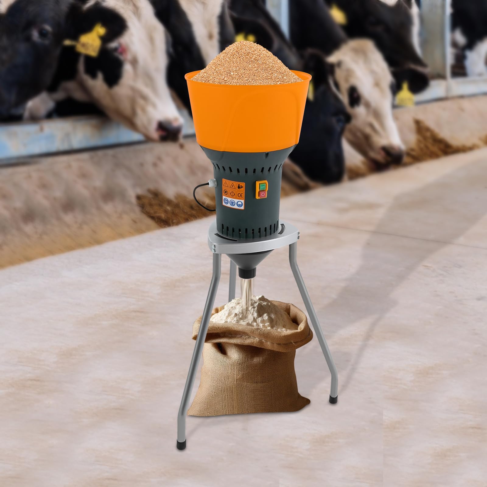 Getreidemühle Mühle,Elektrische Getreidemühle mit Standfuß,Maismühle 50L,3,62 Gallonen Trichter,Stativ Design Stabile Struktur,Schnelle Wärmeableitung
