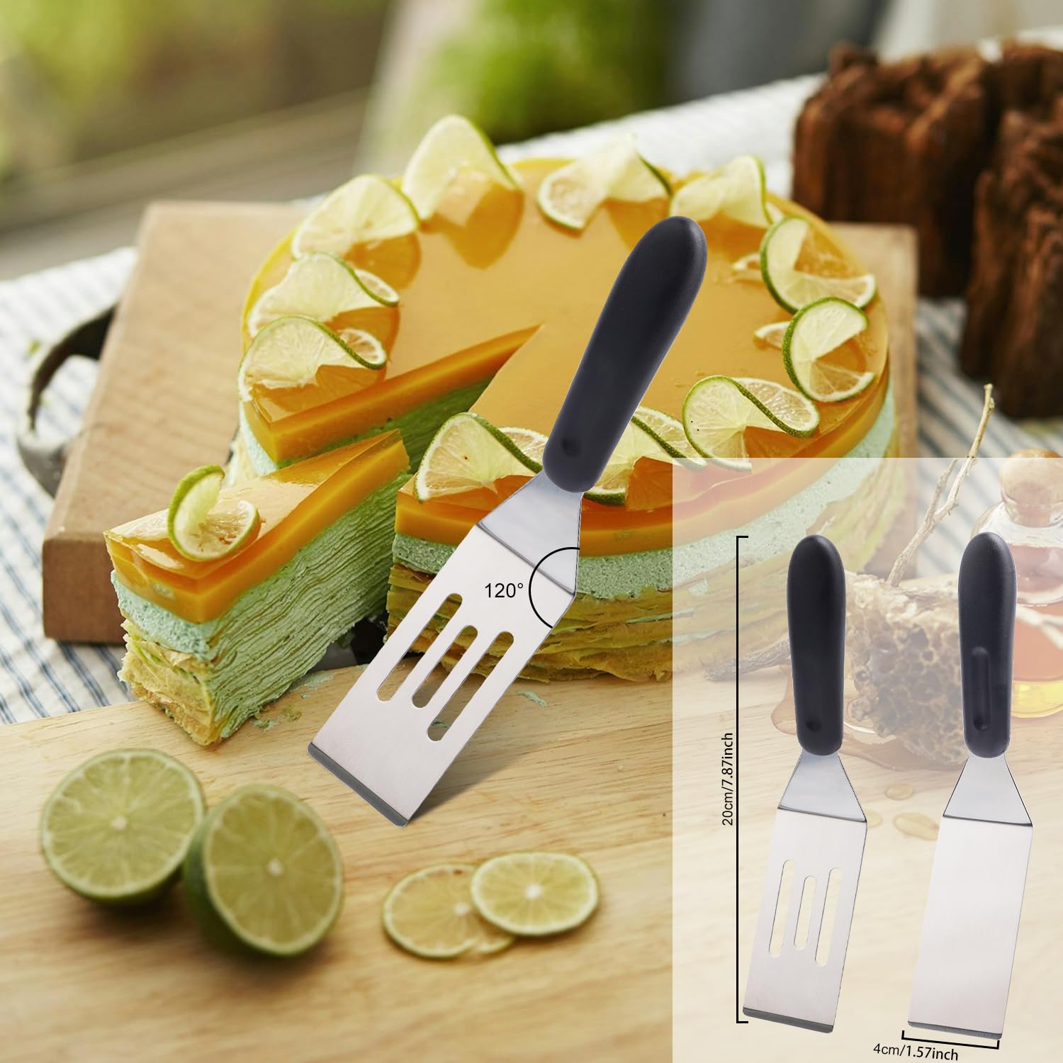 2pcs Metal Spatula for Kitchen, 2 Types Small Pie Serving Shovel Tool with Heat Resistant Handle Mini Stainless Steel Flipping Spatula Turning Scraper Spatula for Cooking Cookie Desserts Eggs BBQ - Image 2