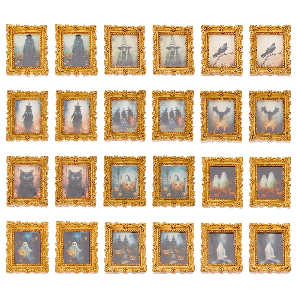 FREEBLOSS 24pcs Mini Picture Frames Retro Photo Frame Bulk 1/12 Scale Miniature Hanging Frames Tiny Gold Frame for Tabletop Display Gift, 12 Styles