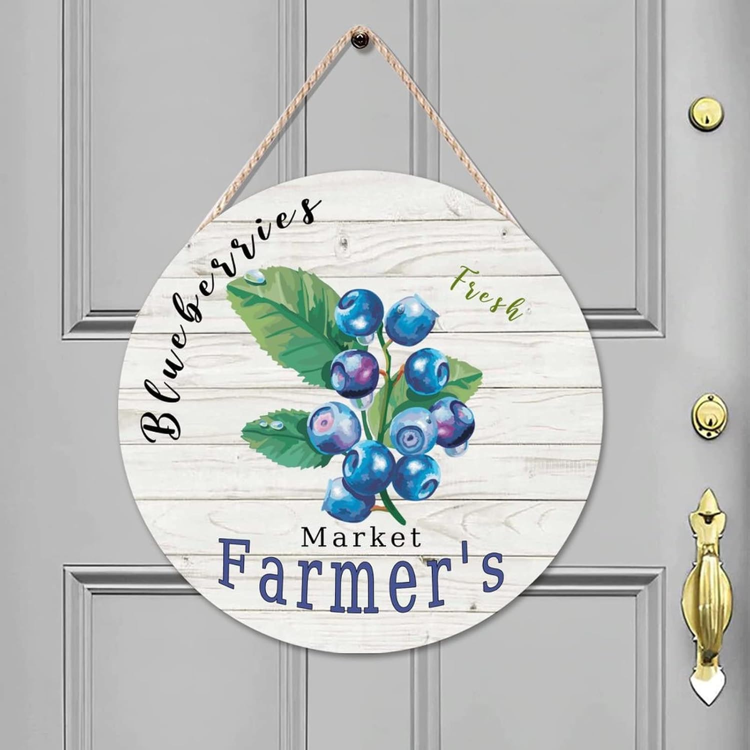 Vintage Fruit Blueberry Wood Door Sign Fruit Round Door Hanger Sign 16x16in Vintage Wall Hanging Sign Plaque Farmhouse Backyard Door Hanger Wall Decor Housewarming Gifts