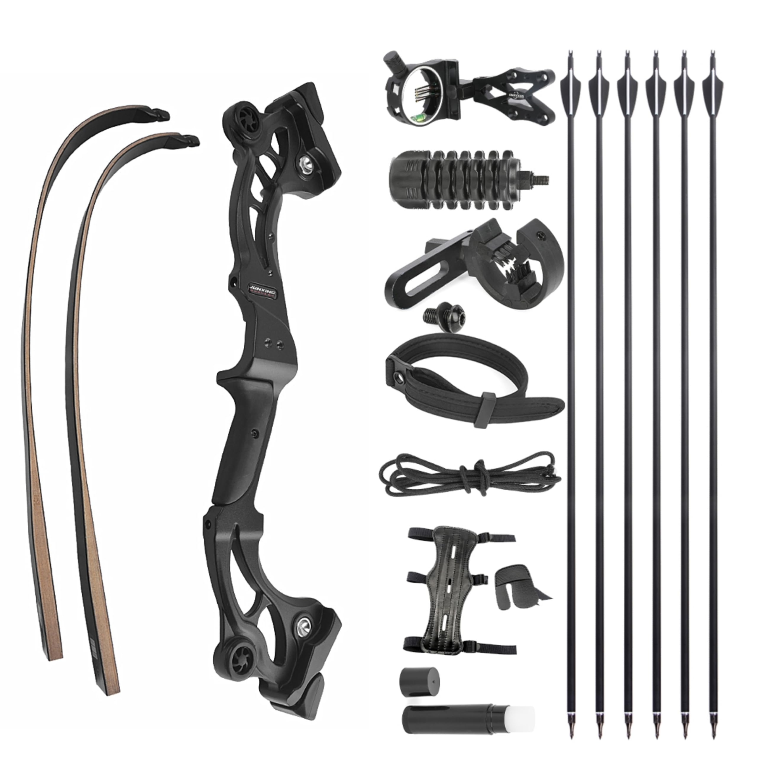 Wolfman Set Arco Ricurvo Smontabile 64 pollici con Frecce, 50 Libbre, Modello Professionale Destrorso, Kit per Caccia e Tiro al Bersaglio per Adulti