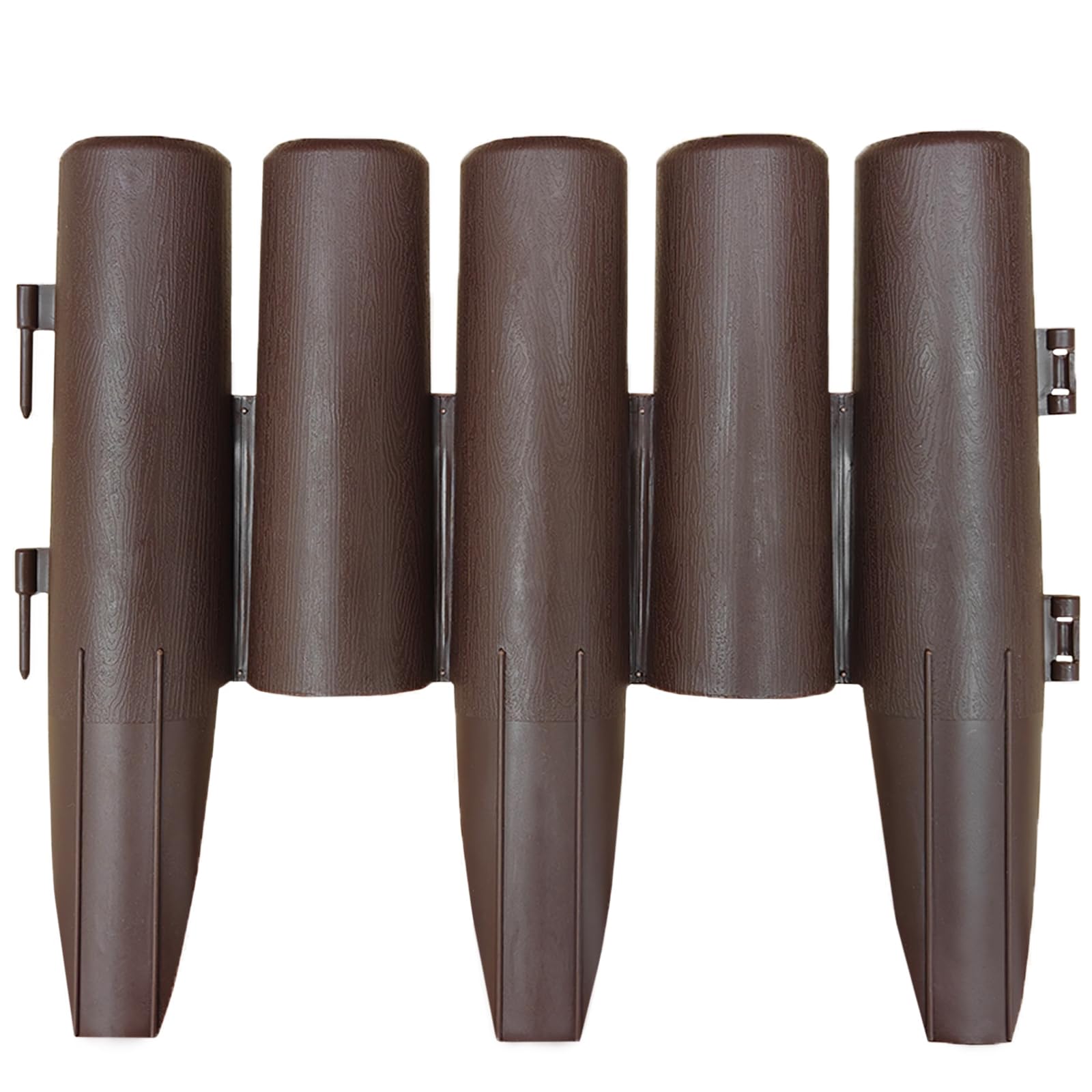 Lawn Edging Border,10Pcs Plastic Garden Edging Border Interlocking Garden Border Fencing with Wood Log Texture and Ground Spikes for Landscaping Lawn,Garden,Yard，Flower Bed