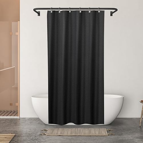 Vista 206 de Cortina de ducha de tortugas marinas, temática náutica de playa, verde y verde azulado, sin ganchos, punto gofre y forro desmontable, decoración