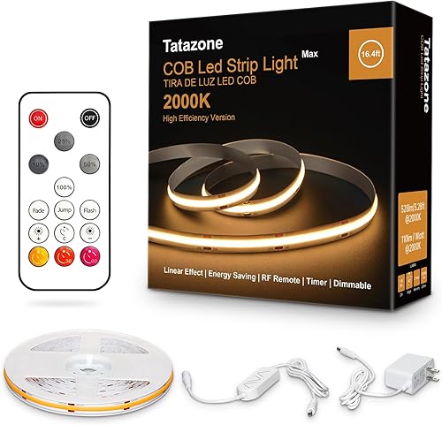 Miniatura 12 de Tira de luces LED COB blanca Tatazone Max con control remoto RF, 5m 6500K luz de tira de mazorca ultra brillante regulable de luz blanca diurna,