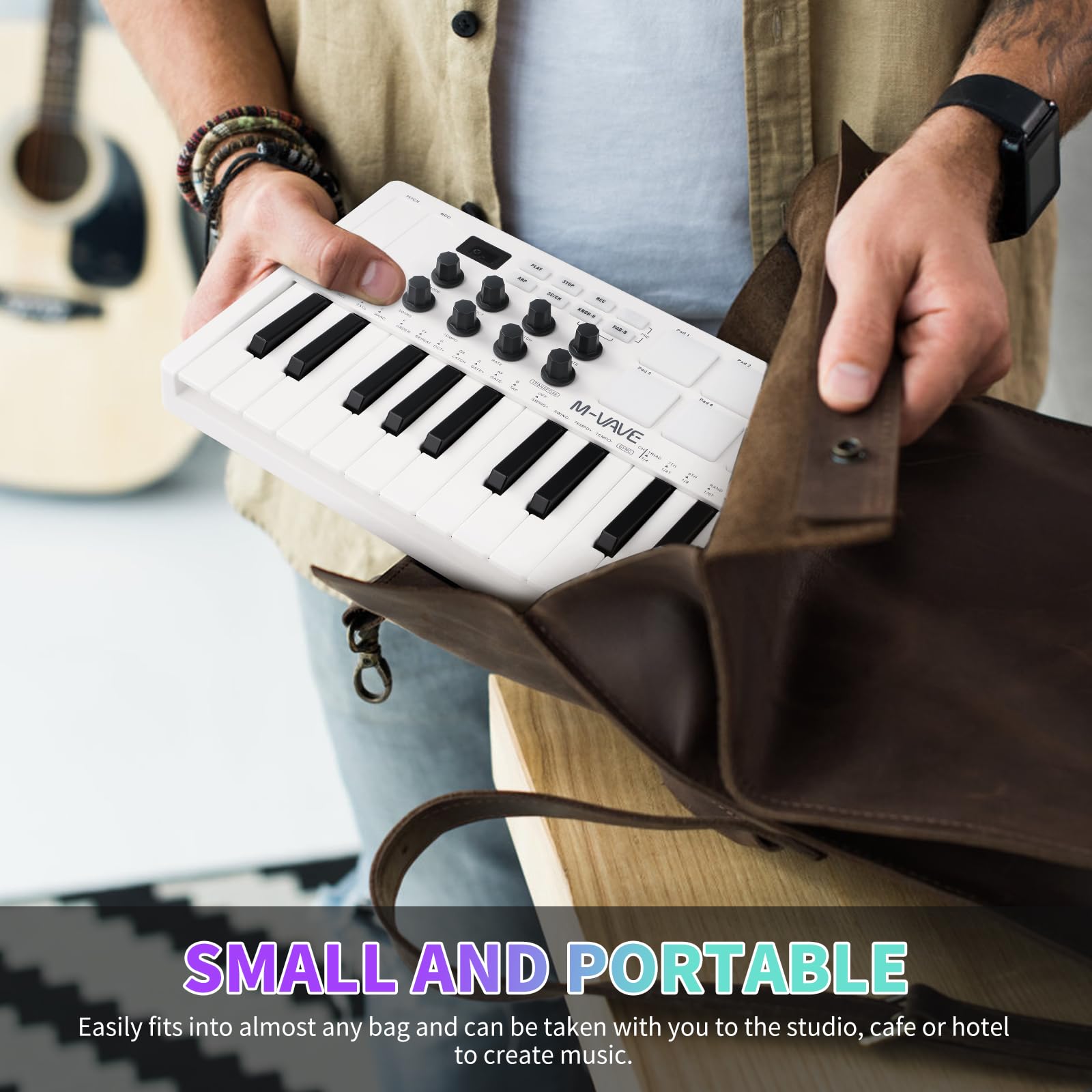 Nikou M-VAVE MIDI Tastiera Controller, USB Mini 25 Tasti dinamici Professionali Tastiera Elettrica Arranger Tastiera con Cuscinetti RGB, Bianco
