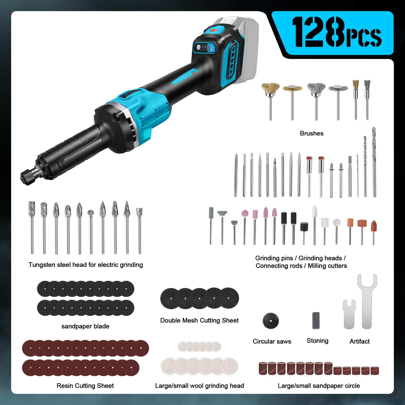 Smerigliatrice Diritta Brushless Makita 18V 128PCS Accessori 6 Velocità Variabili 3mm 6mm Mandrino Multifunzione