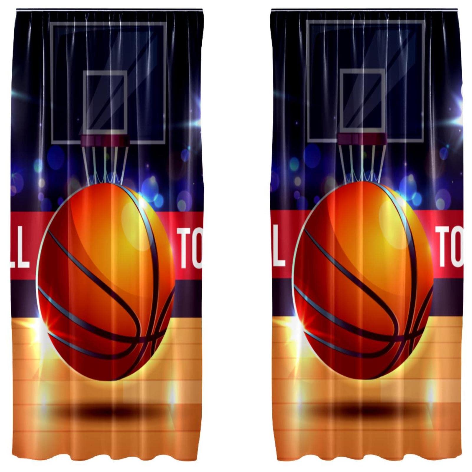 Cortinas opacas con diseño de torneo de baloncesto de dos paneles
