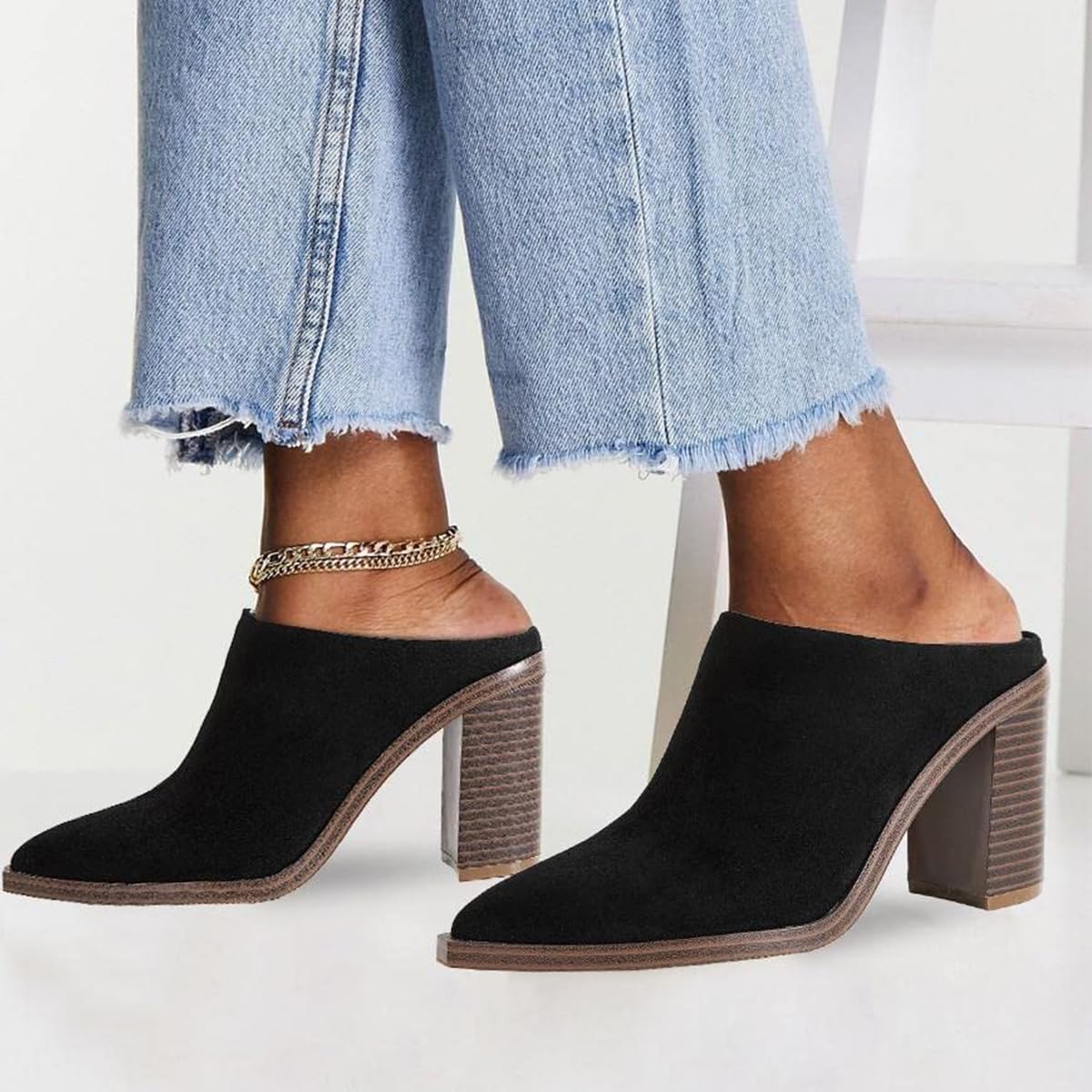 FOWT Women Pointed Toe Slip On Mules Stacked Block High Heel Sandal Comfortable Daily Party Nightclub Proms Shoes Size 4-16 US - Image 2