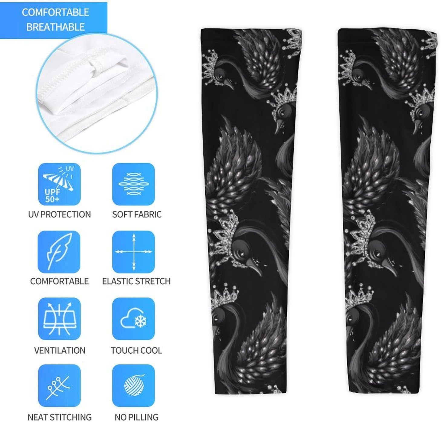 Swan Arm Sleeves Sun Protection Sleeves Sports Cooling Arm Compression Sleeve for Men Women
