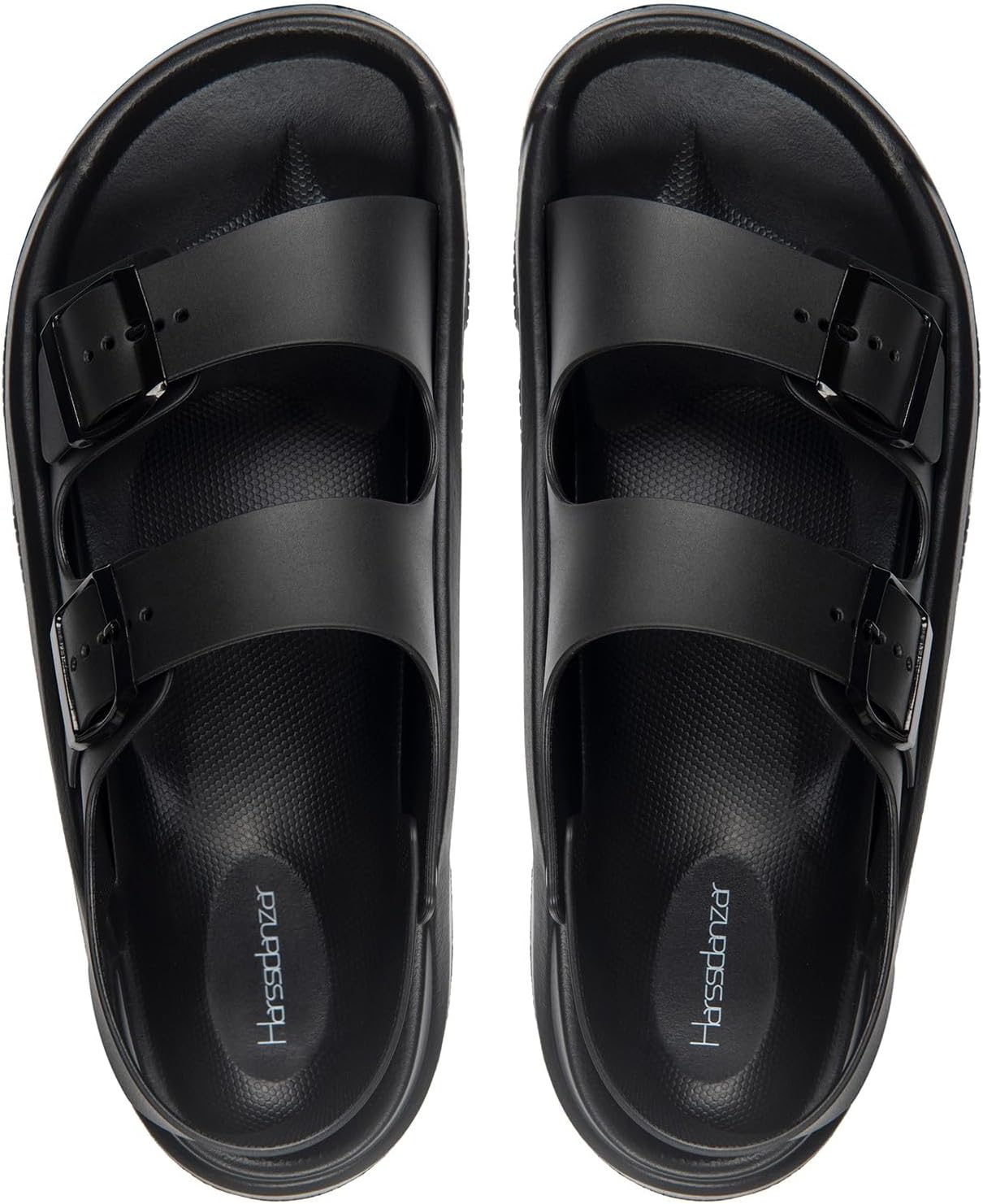 Harssidanzar Summer Mens Sandals Double Buckle Adjustable Slides Flat Beach Sandals KM242US - Image 2