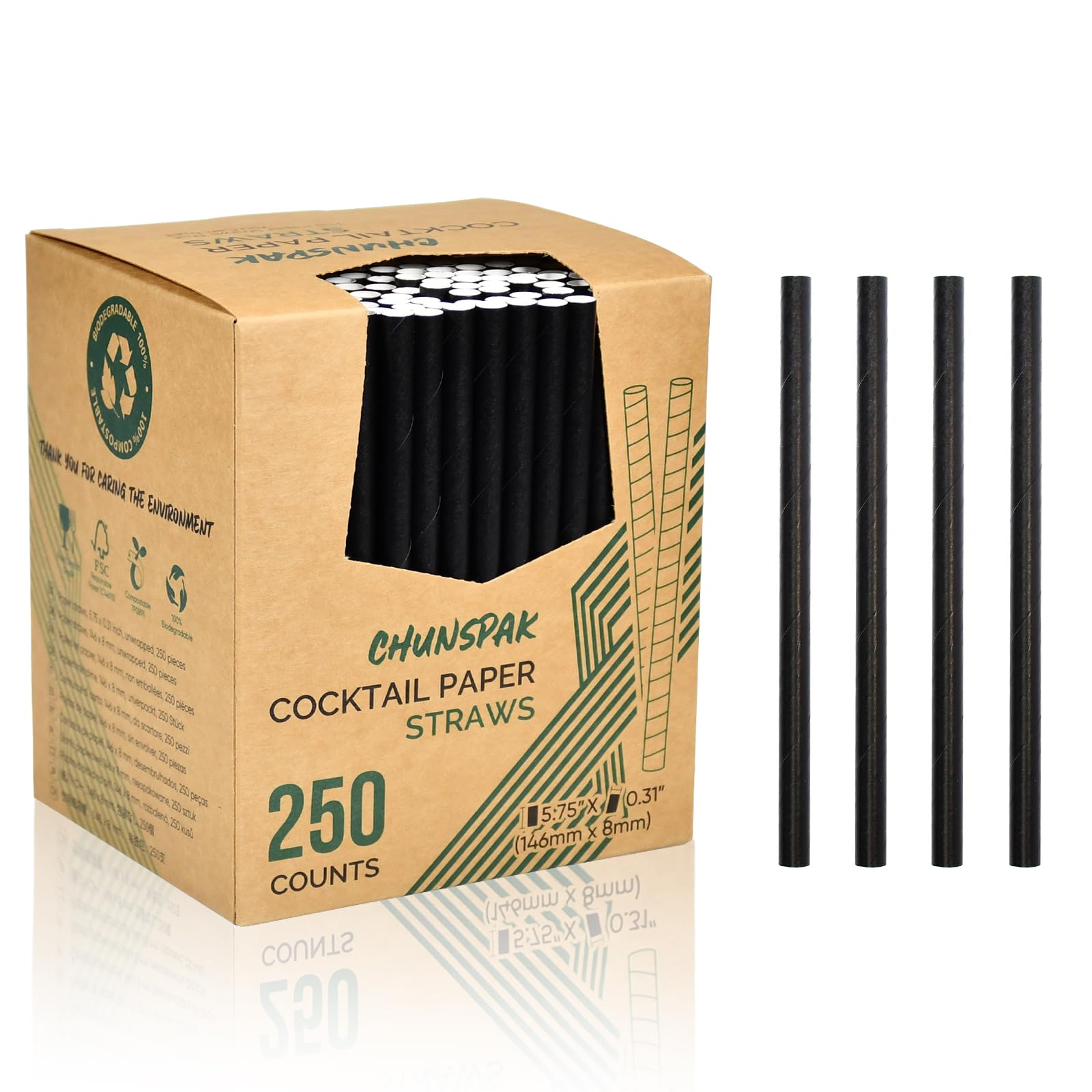 Pajitas de papel desechables de 14,6 x 0,8 cm, 250 unidades, para cócteles, margaritas, bebidas mixtas, hogar, bar y restaurantes