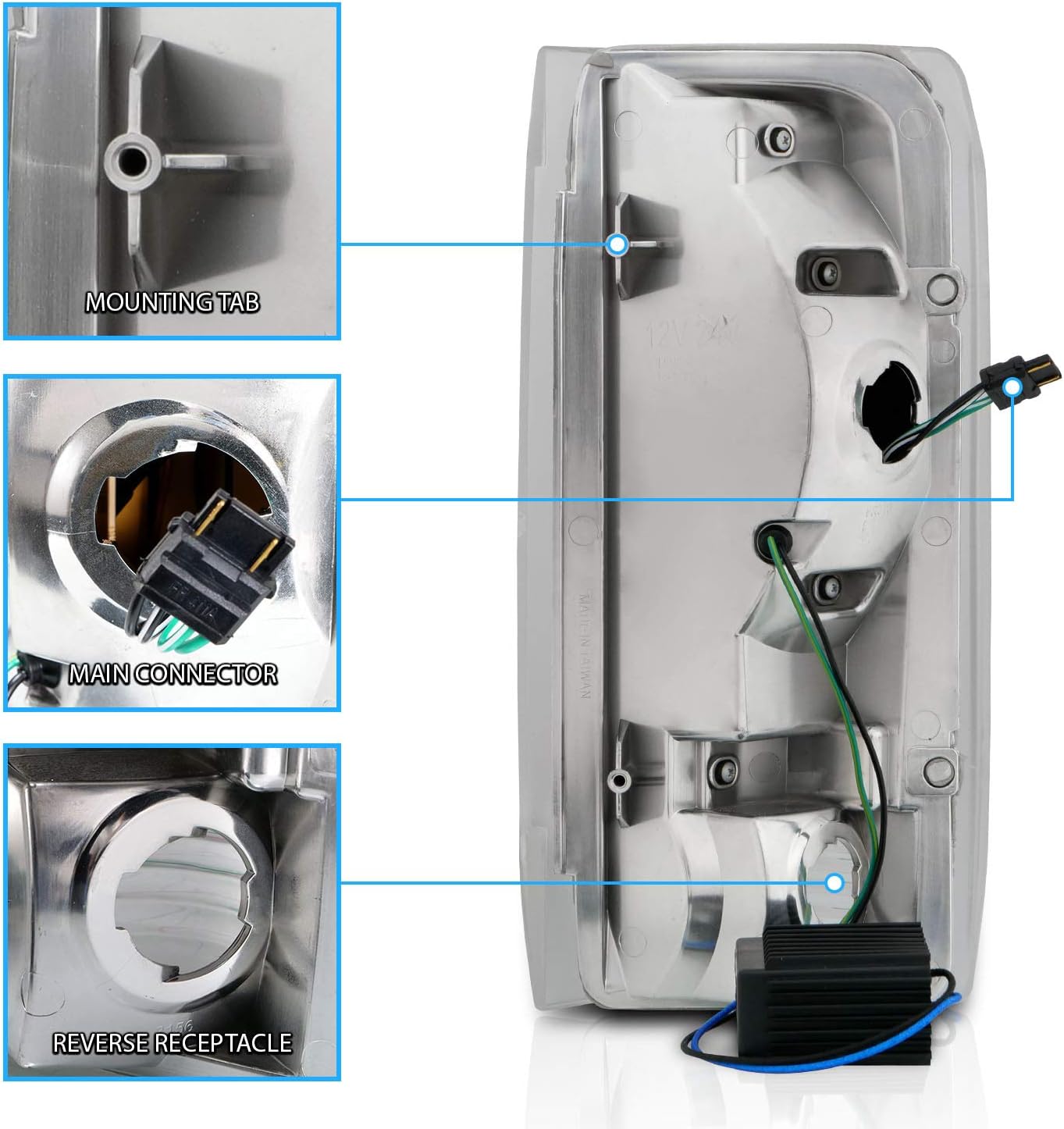 AmeriLite for 1989-1996 Ford F150 Bronco F250 F350 Truck 3D C-Type LED Tube Bar Clear Replacement Tail Light Set - Passenger and Driver Side