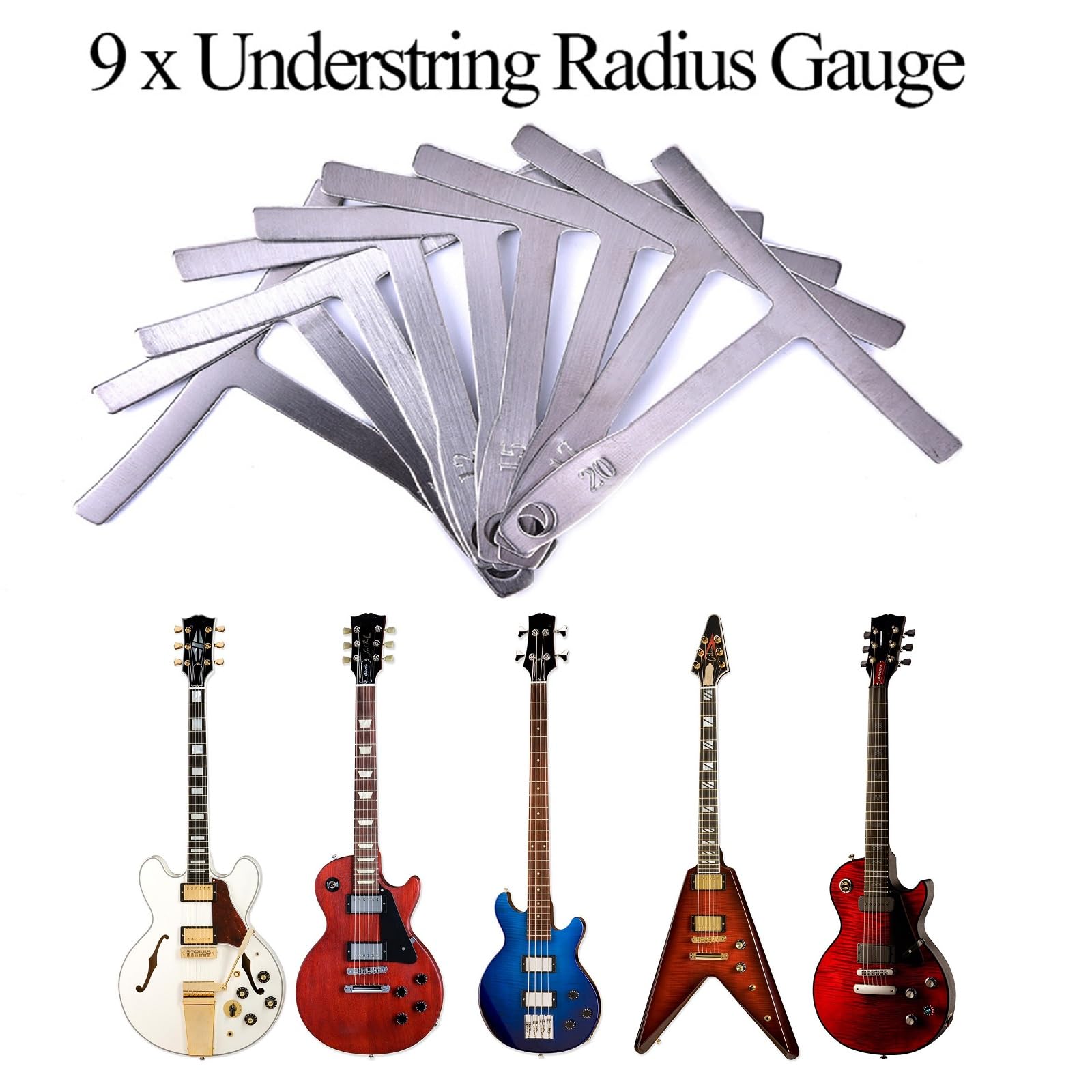 Jauge Rayon Guitare – 9 Pièces – Acier Inoxydable – Rayons 7.25 à 20 Pouces – Outil Luthier - 2