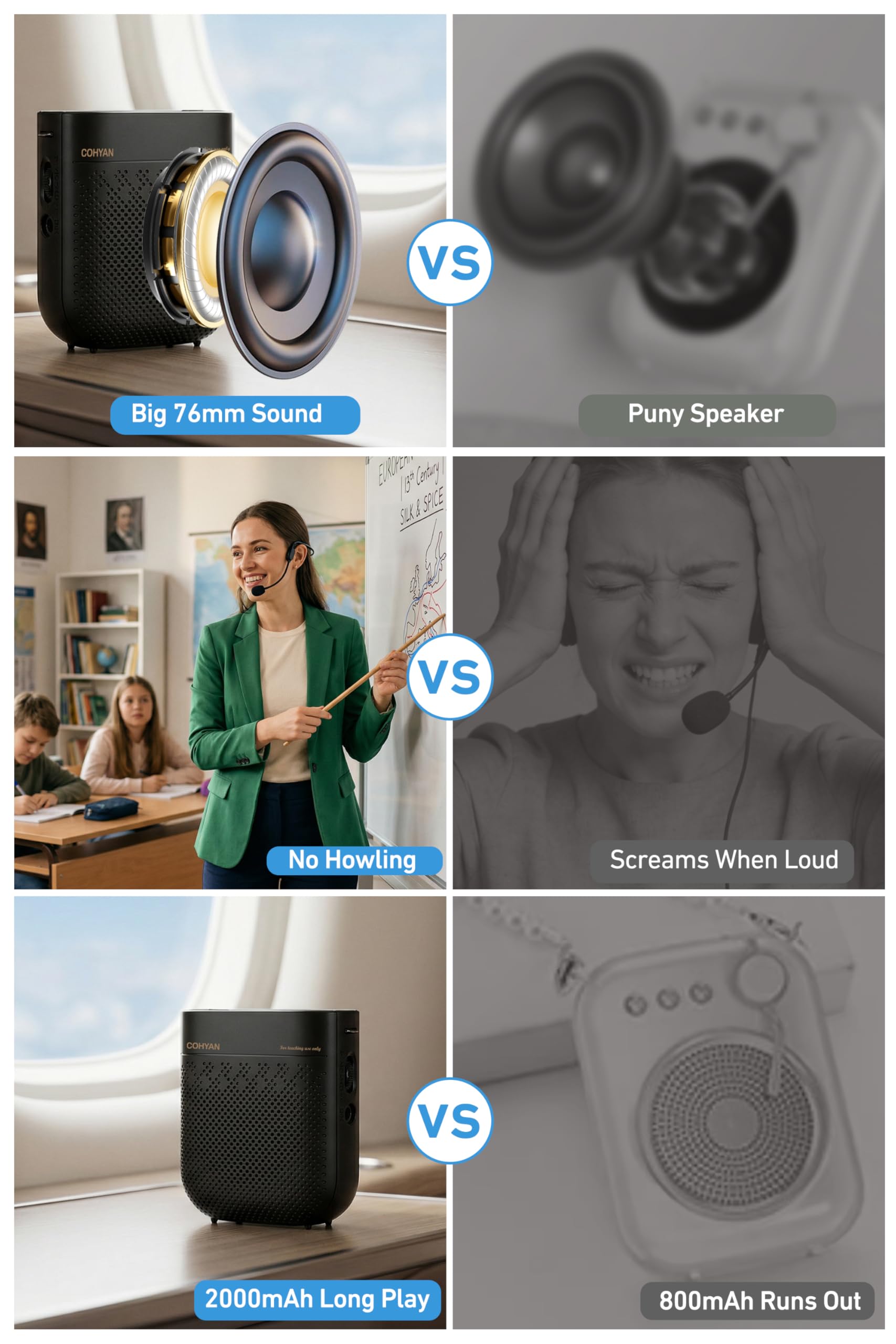Sprachverstärker für Lehrer, Tragbares Bluetooth-Mikrofon & Lautsprecher, wiederaufladbares Bullhorn-Megaphon für Klassenzimmer, Meetings, Yoga, Training, Tourguides K3 heise