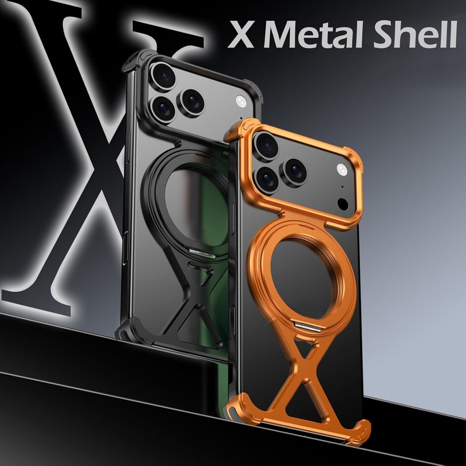 Case for iPhone 17 Pro, Metal X Frameless Cooling Design with 360 Rotating Ring Stand, Corner Cushion, Minimalist Lightweight Grip Signal Friendly, Natural Titanium