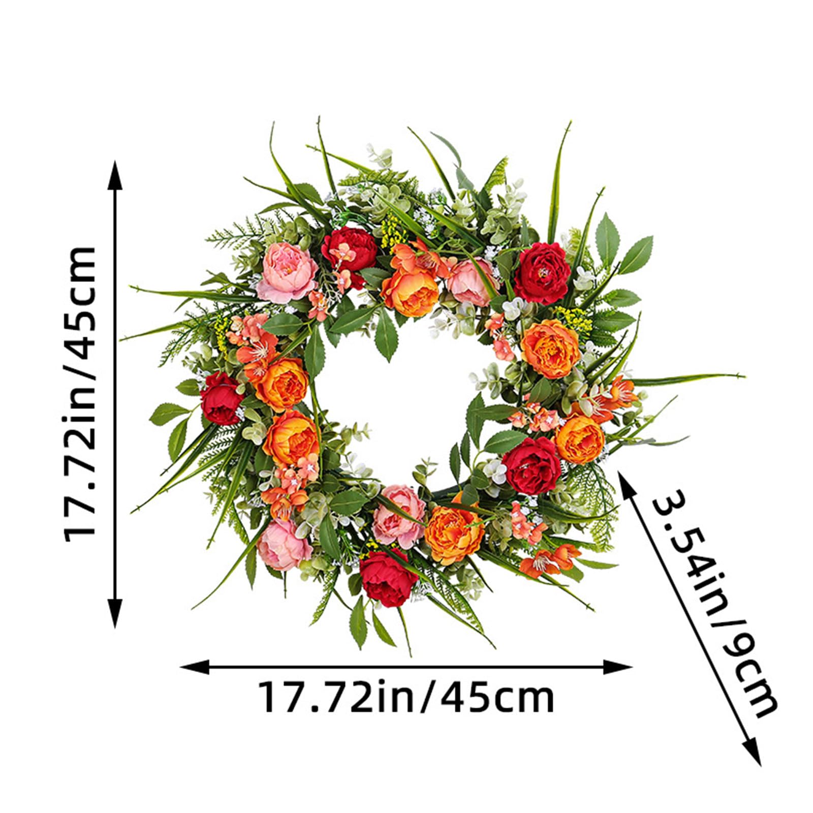 Ghirlanda di peonie artificiali per porta d'ingresso, ghirlanda artificiale primaverile per le vacanze, per parete, festa di nozze, decorazione per la casa, corona primaverile