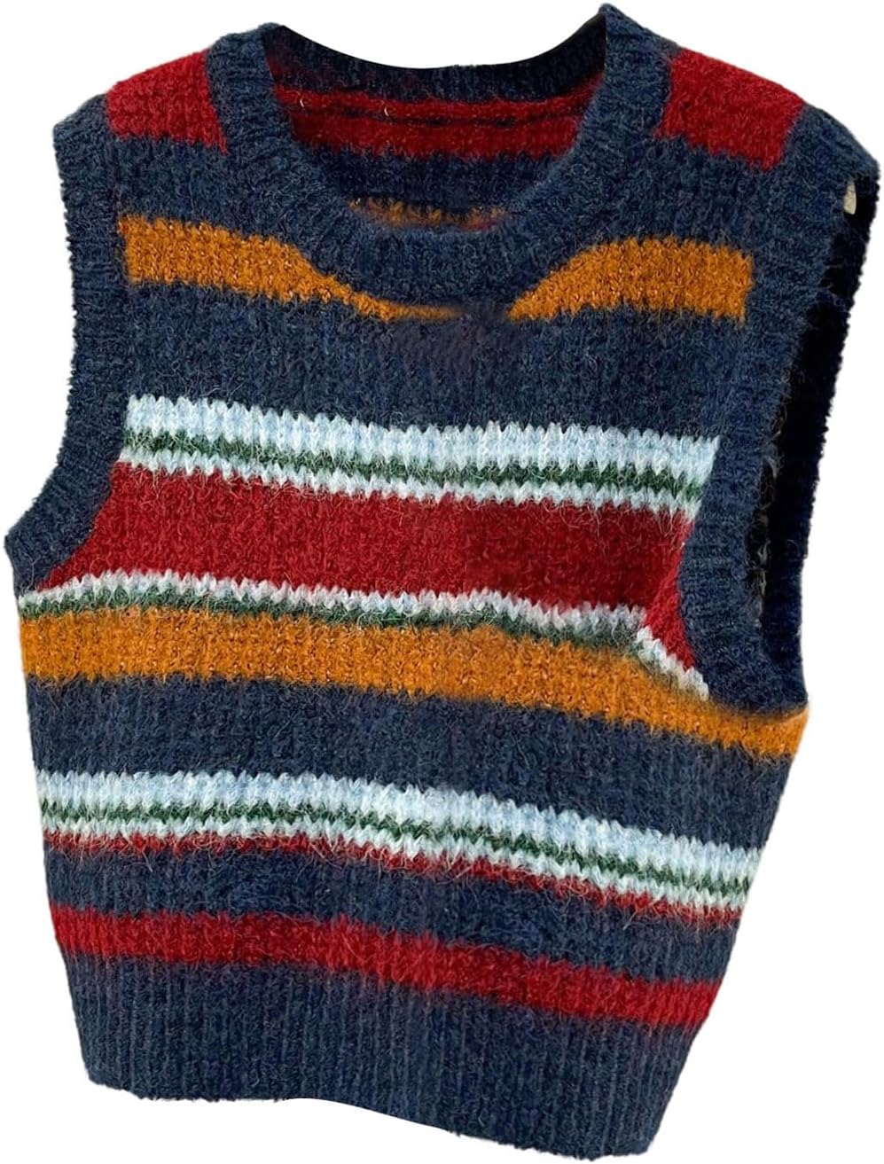 GORGLITTER Women's Color Block Striped Cozy Sweater Vest Crew Neck Fall Sleeveless Knit Tops