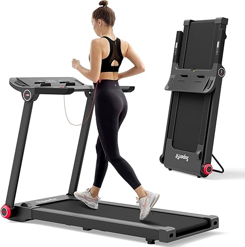 Goplus Cinta de correr plegable de 3.75 HP, caminadora independiente Superfit con aplicación, 12 programas preestablecidos, pantalla LCD, monitor de