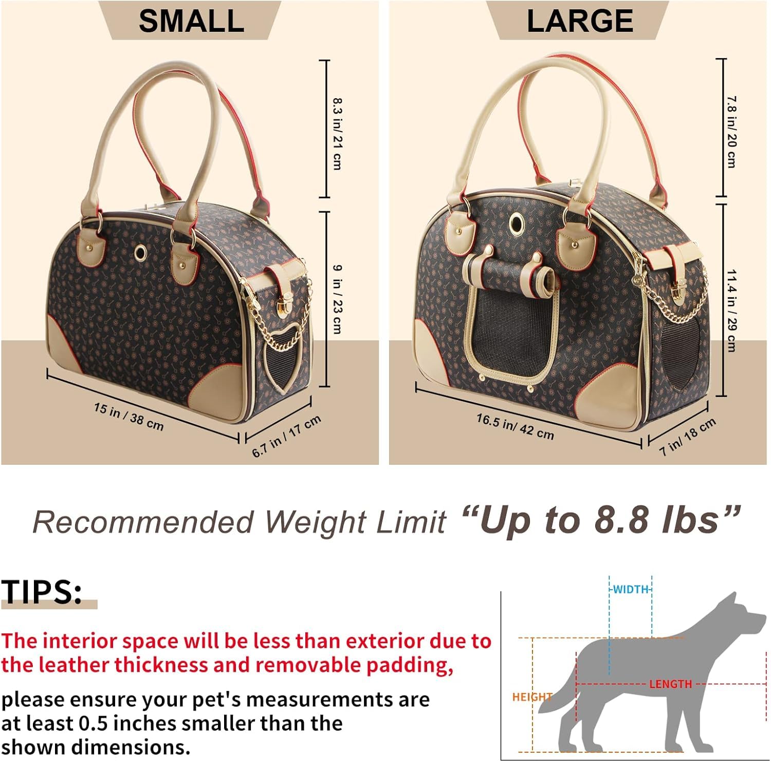 Modny Nosidełko Dla Psa Pu Skórzana Torebka Dla Psa Torebka Dla Psa Torba Na Ramię Dla Kota Pet Cat Torba Na Wycieczki Dla Psa Brązowa Mała, Brown, Small (38 * 23 * 17cm)