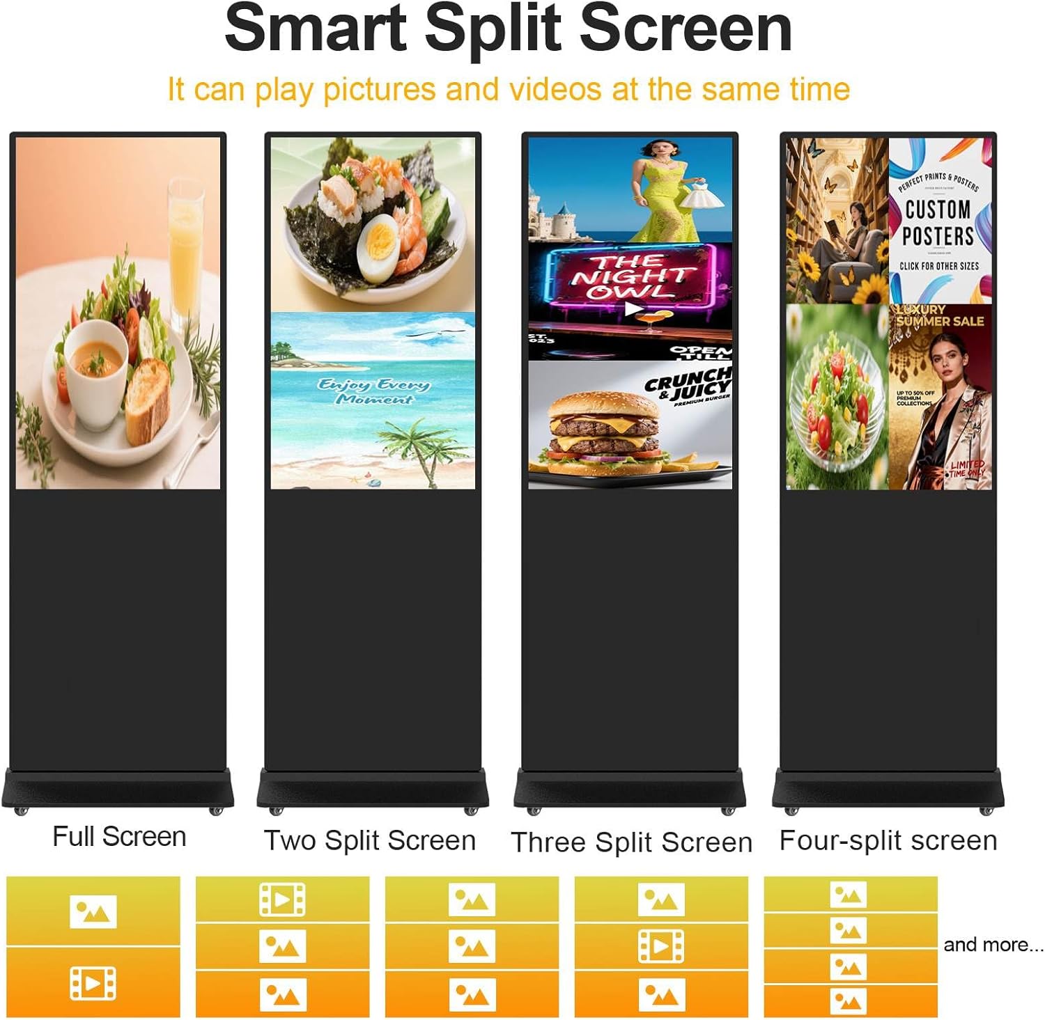 32 Inch Digital Signage, Advertising Display Kiosk LCD Screen, Digital Signage Display with CMS/U-Disk Plug&Play, Split Screen, 7/24 Timer Switch,HD-MI/USB/WiFi/Android System