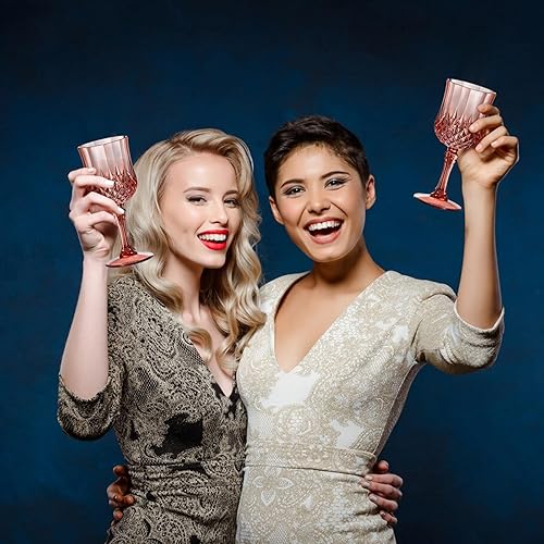 Miniatura 8 de XUWAIDSGN Copas de plástico vintage de oro rosa de 7 onzas, copas de vino rosadas, cristalería irrompible, copas de agua de cristal, vasos