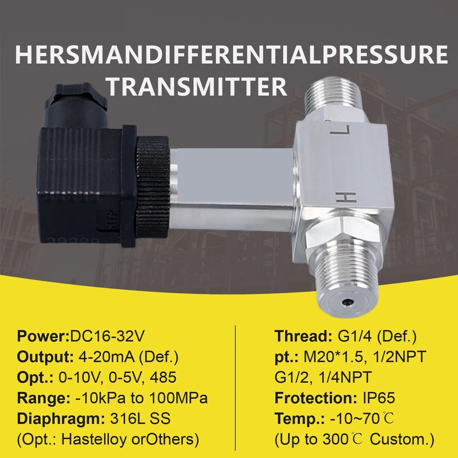 Trasmettitore di pressione differenziale integrato con display digitale, sensore e livello 'acqua in silicio diffuso in acciaio inossidabile Alta precisione(0-50kpa)