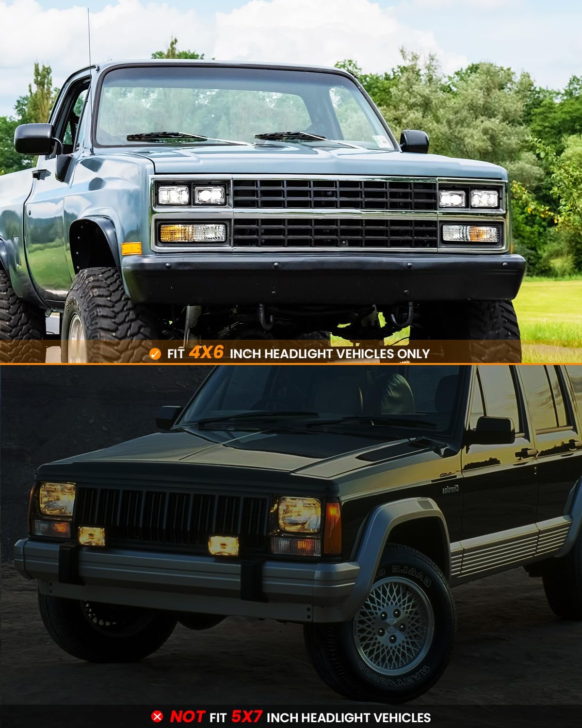 BICYACO 4 PCS DOT 4x6 Inch LED Headlights Rectangular Replacement H4651 H4652 H4656 H4666 H6545 Compatible with Peterbilt Kenworth Freightinger Ford Probe Oldsmobile Cutlass