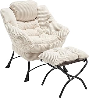 Lazy Chair mit Ottomane, Faulenzersessel Relaxsessel mit Hocker – Schlafzimmerstuhl für Erwachsene, moderner Lounge-Akzentstuhl mit Armlehnen, ergonomische Fußstütze