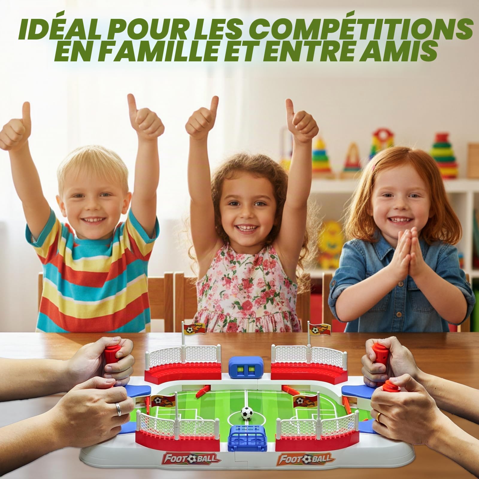Mini baby-foot de table pour enfants, avec 6 ballons de football et sac de rangement, autocollants compteurs de points à main, jeu de football interactif pour garçons de 5 à 12 ans