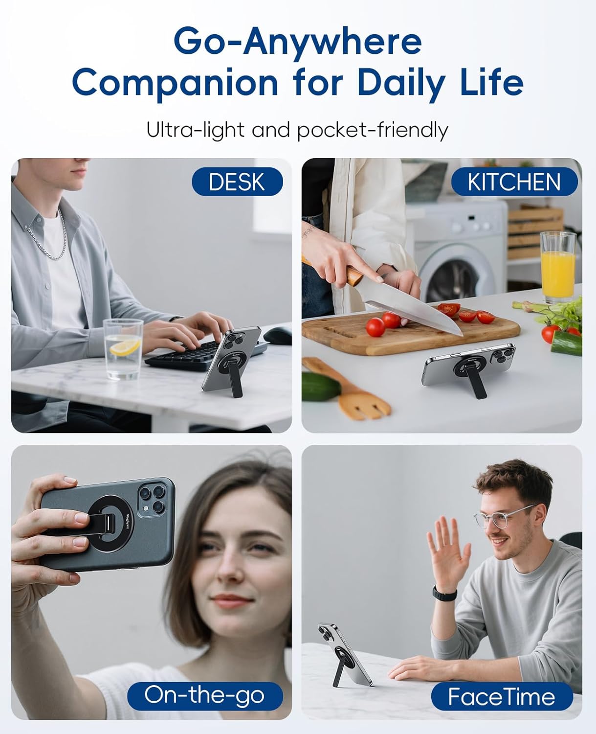 Magnetic Phone Stand for Mag-Safe, 3 in 1 Phone Grip Holder with Kickstand, Ultra-Thin, Adjustable Angle & Pocket Portable - Black - Image 8