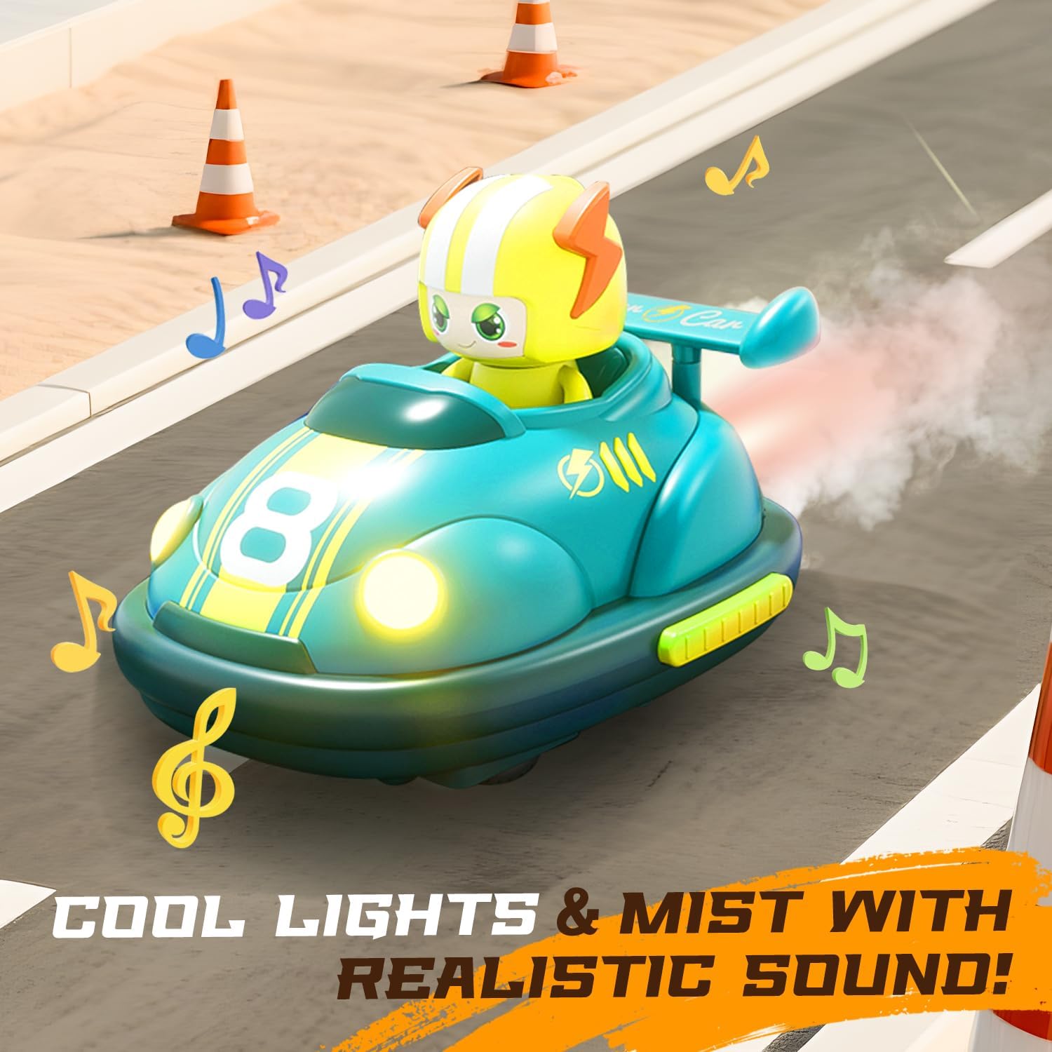 KENNEAS 2 Player RC Cars for Kids 360° Spin Motorcycle-Style Bumper Cars with Light & Music, Rechargeable Toy Motorbike Set - Image 3