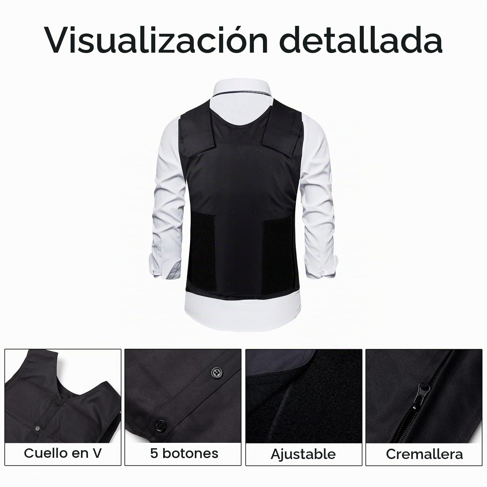 Chaleco de protección antipinchazos para hombre, ajuste delgado, cuello en V, sin mangas, con 5 botones, para policía, protección de seguridad