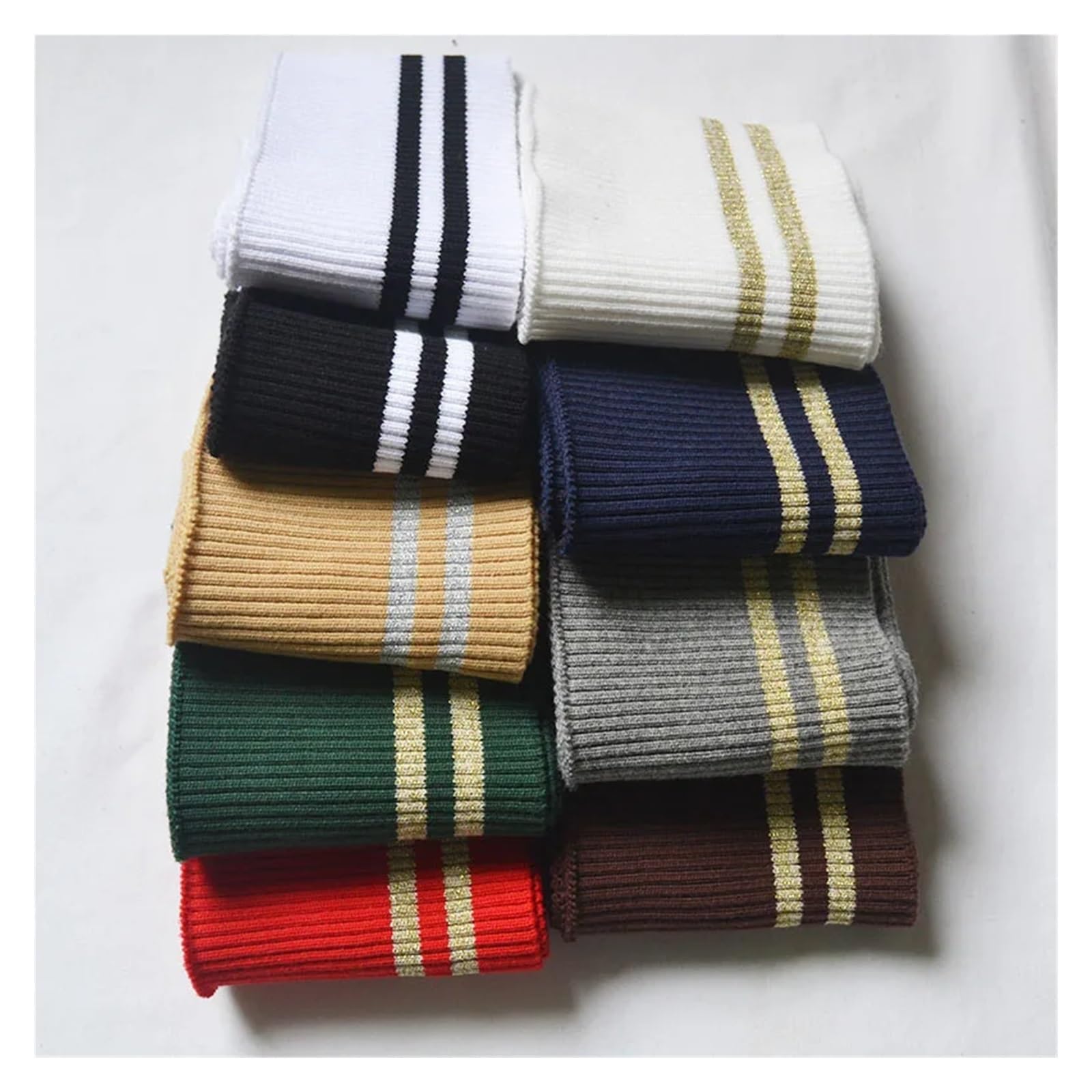 Puño de Chaqueta Vestido de hilo algodón a rayas punto acanalado grueso una sola capa 8,5 cm ancho con puños y dobladillo(Black)