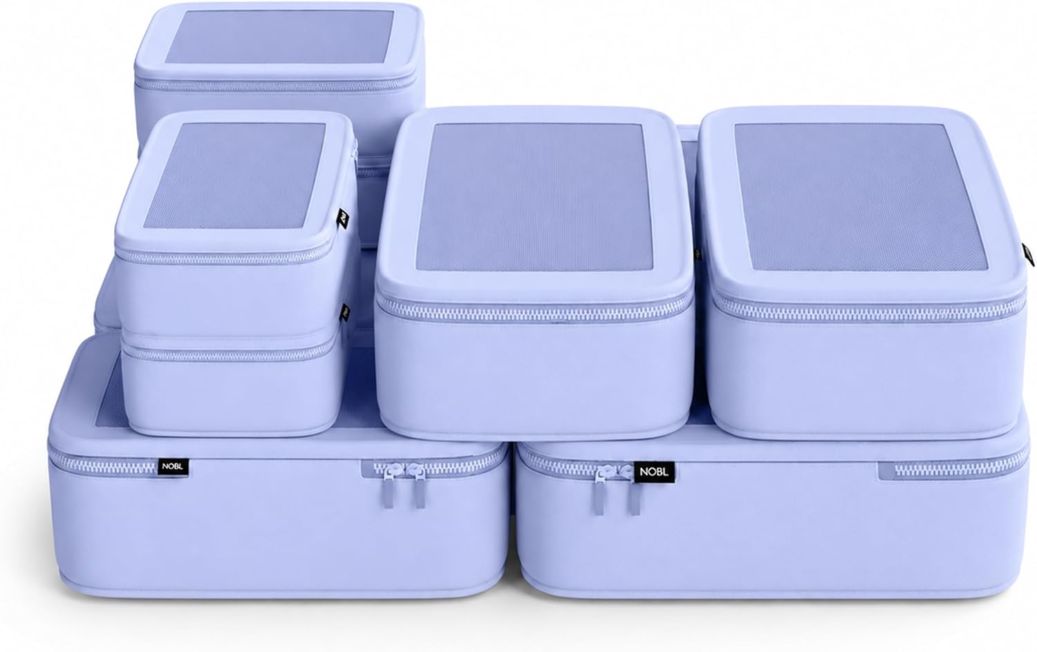 NOBL Travel Compression Packing Cubes Set of 6 Luggage Organizers, Lavender