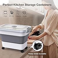 Vista 6 de Contenedor de almacenamiento de arroz, contenedores de almacenamiento de alimentos plegables herméticos 20-30lbs con tapa transparente y ruedas