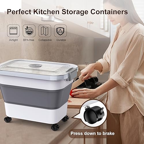Miniatura 6 de Recipiente de almacenamiento de arroz, recipientes herméticos plegables de almacenamiento de alimentos de 20 a 30 libras con tapa transparente y