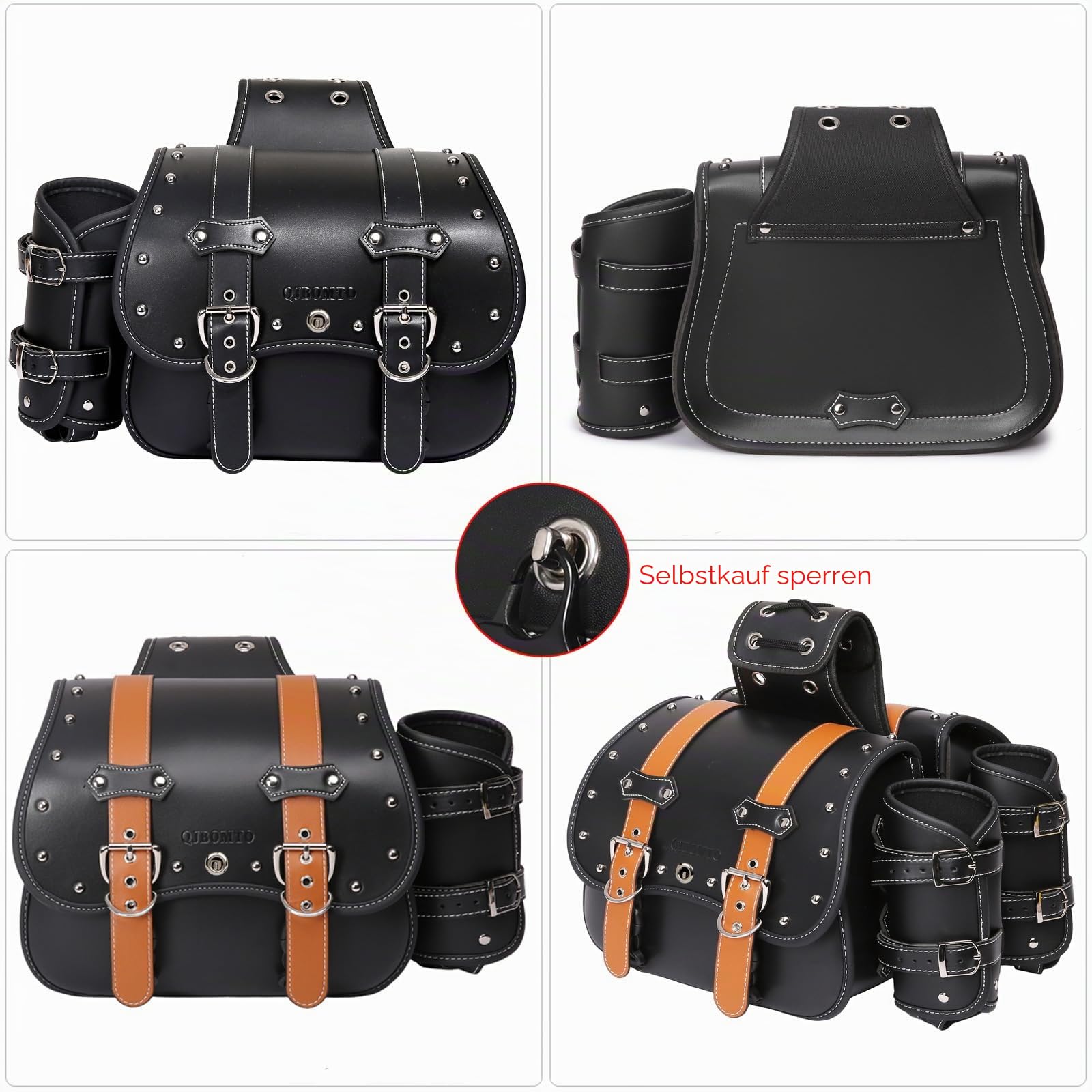 Hochdichtes Leder-Motorrad-Saddebags,Überwurftaschen,Gepäckträger,Seitentaschen mit Getränkehalter,wasserdicht,seitliche Werkzeugtasche,Aufbewahrungstasche für Motorrad,universell,1Paar,M,schwarz