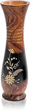 AeraVida 14-Inch Hand Carved Wildflowers Mango Wooded Vase Decor | Tall Brown Wooden Accent for Tabletop or Floor | Handmade Rustic Display Piece for Faux Flowers