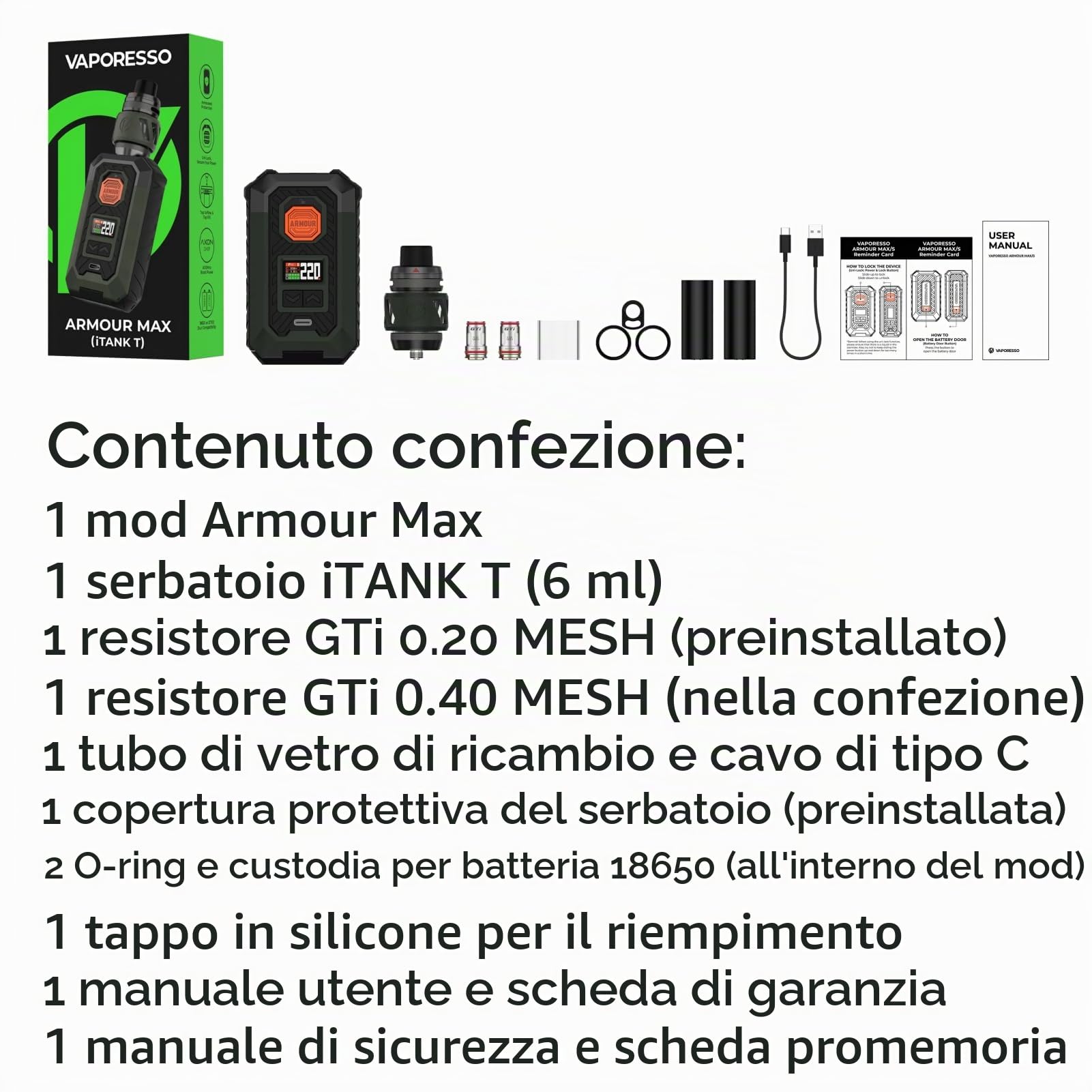 vaporesso armour max check atomizer For Kit (Green) 220 W Mod 5 ml iTank T Tank Resistors GTi 0.2 Ω/0.4 Ω | 0.96 Inch TFT Screen | Dual 18650/21700 Battery [Excluded] Original Pod Systems: Vaporesso Color:Sapphire Foger & Fogger Instructions