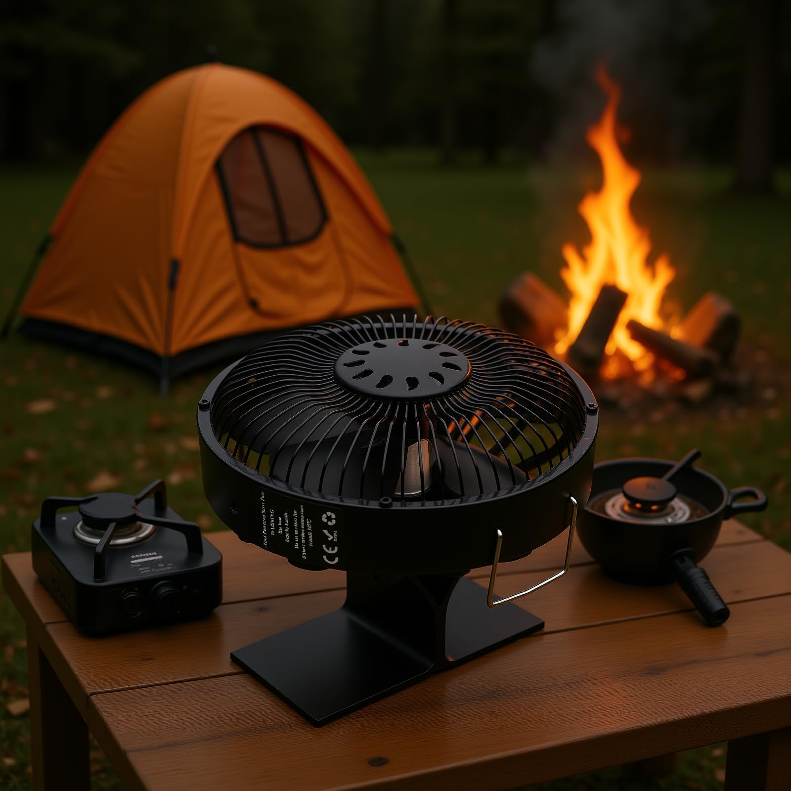 Fockety Ventilador de Estufa de Leña, Ventilador de Chimenea de Leña de Aleación de Aluminio de 5 Aspas, Funcionamiento Silencioso No Eléctrico, con Termómetro Magnético, para Chimenea
