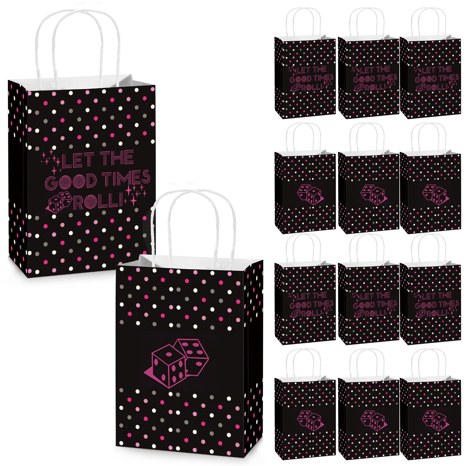 Kolldenn 25 Pcs Bunco Gift Bags Bulk Bunco Party Supplies Dice Party Favor Bags with Handles Game Player Gifts for Galentine's Day Women Girls Weekend Bingo Lovers Casino Night Disco Birthday