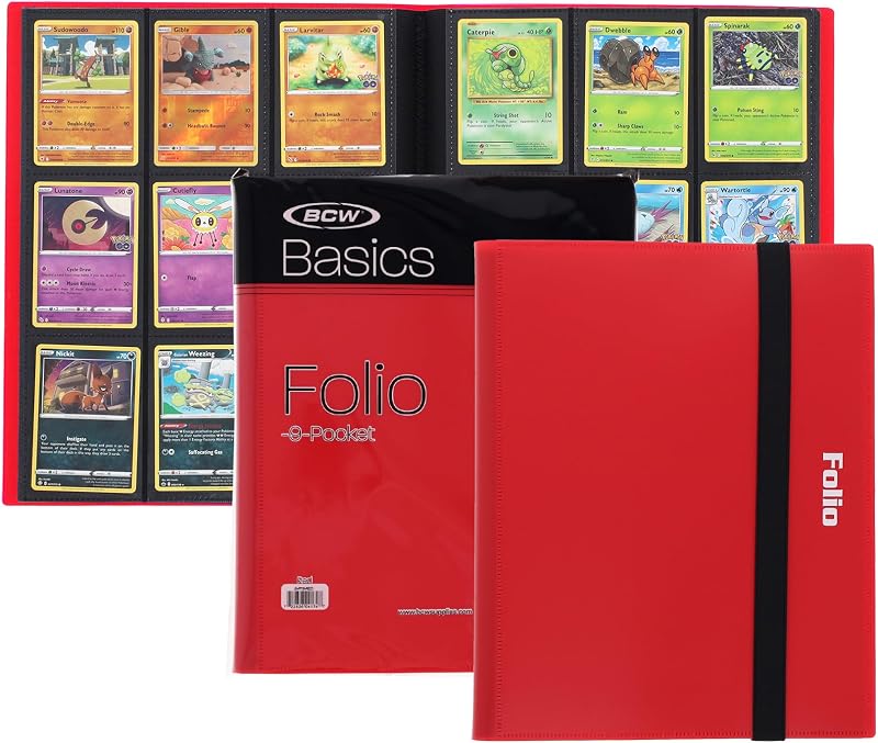 BCW Basics Folio 9-Pocket Album - Red | Archival Safe, Side-Loading Binder | Premium Storage Solution for Trading and Sports Cards | 360-Card Capacity