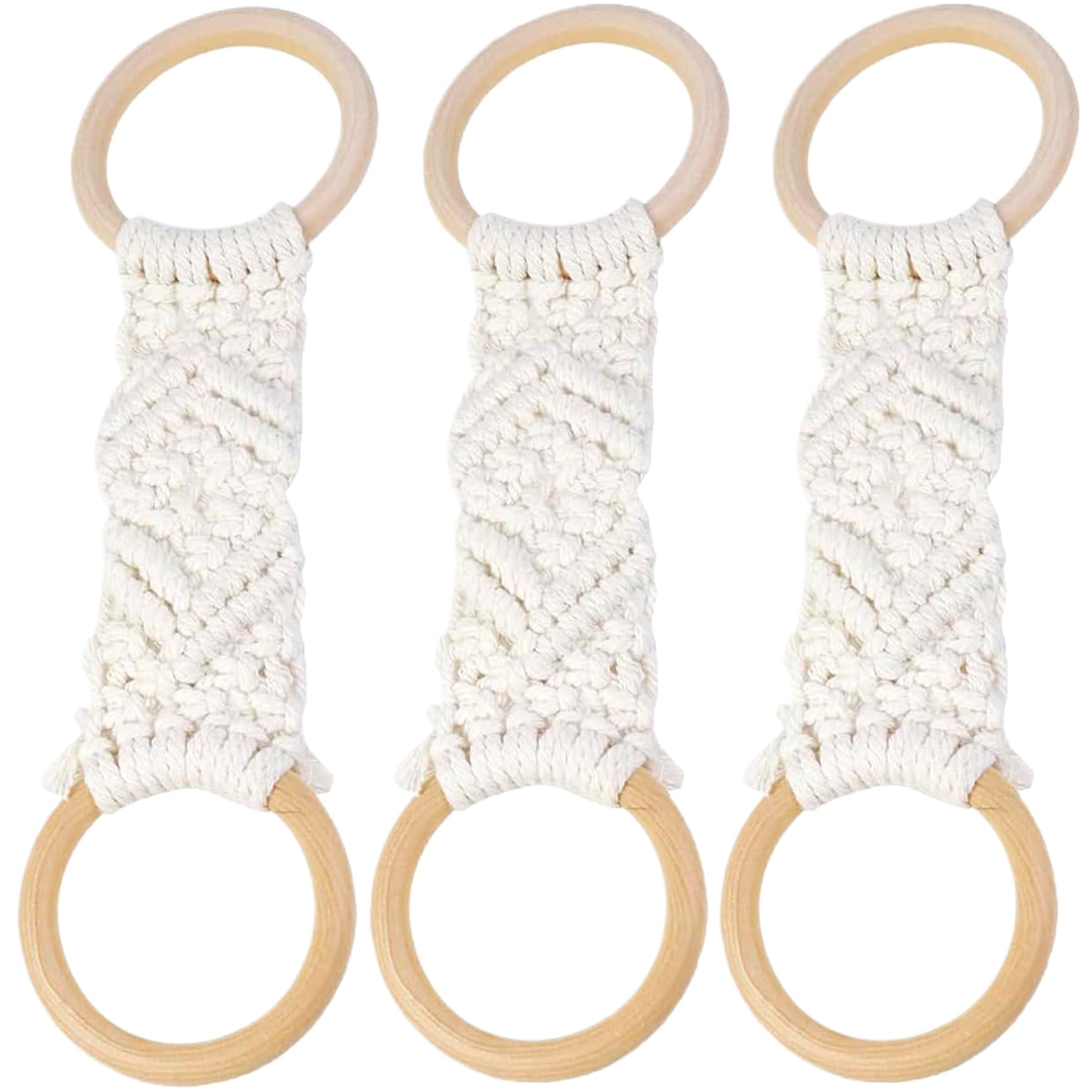 Yvocuyn Macrame Towel Holder - 3Pcs 10x2.6 Inch Crochet Towel Hanger, Boho Holder with Wooden Ring for Kitchen Bathroom
