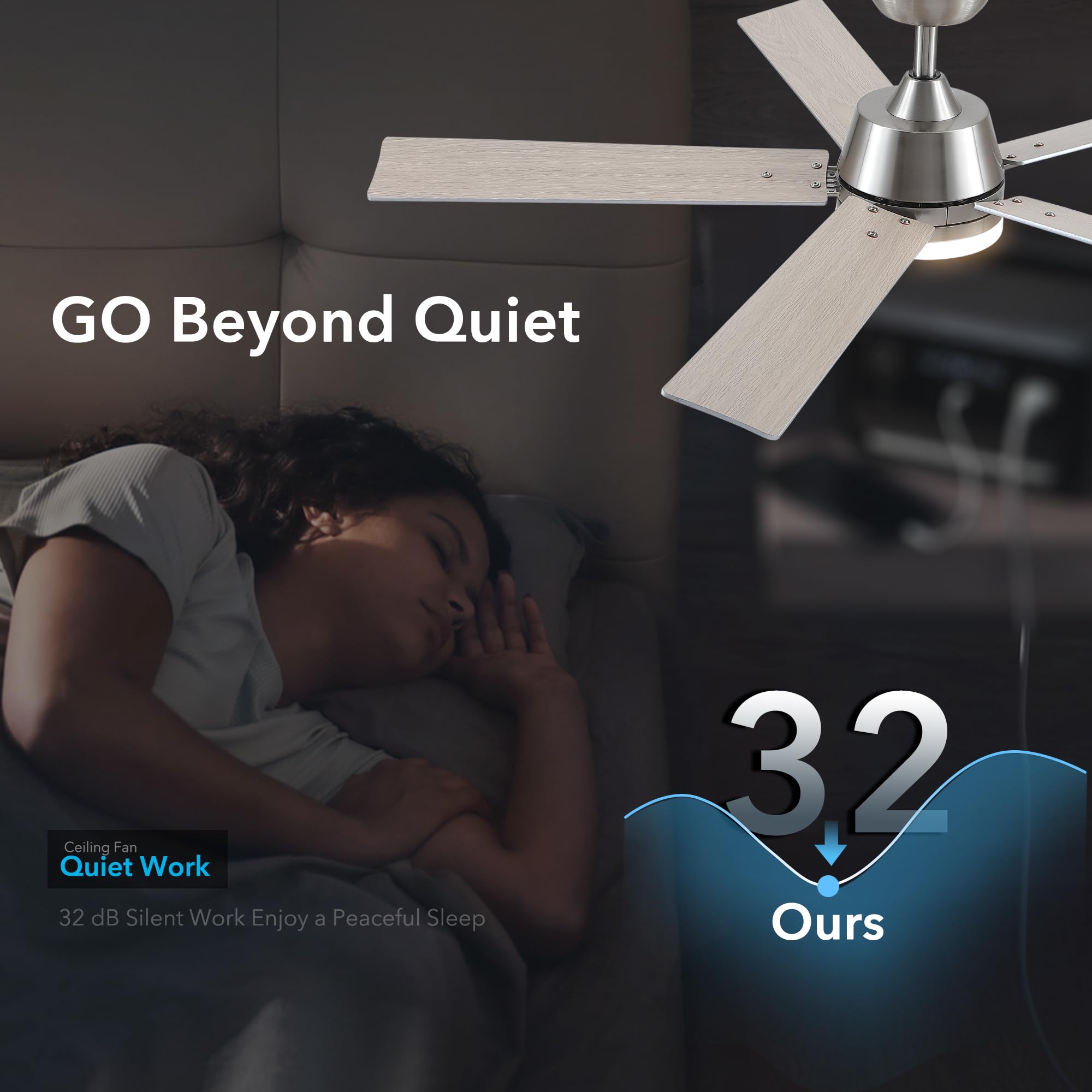 Ventiladores de techo de 52 pulgadas con luces y control remoto, ventilador de techo de níquel cepillado, motor CC reversible de 6 velocidades, LED regulable 3CCT, diseño moderno para dormitorio, sala 4