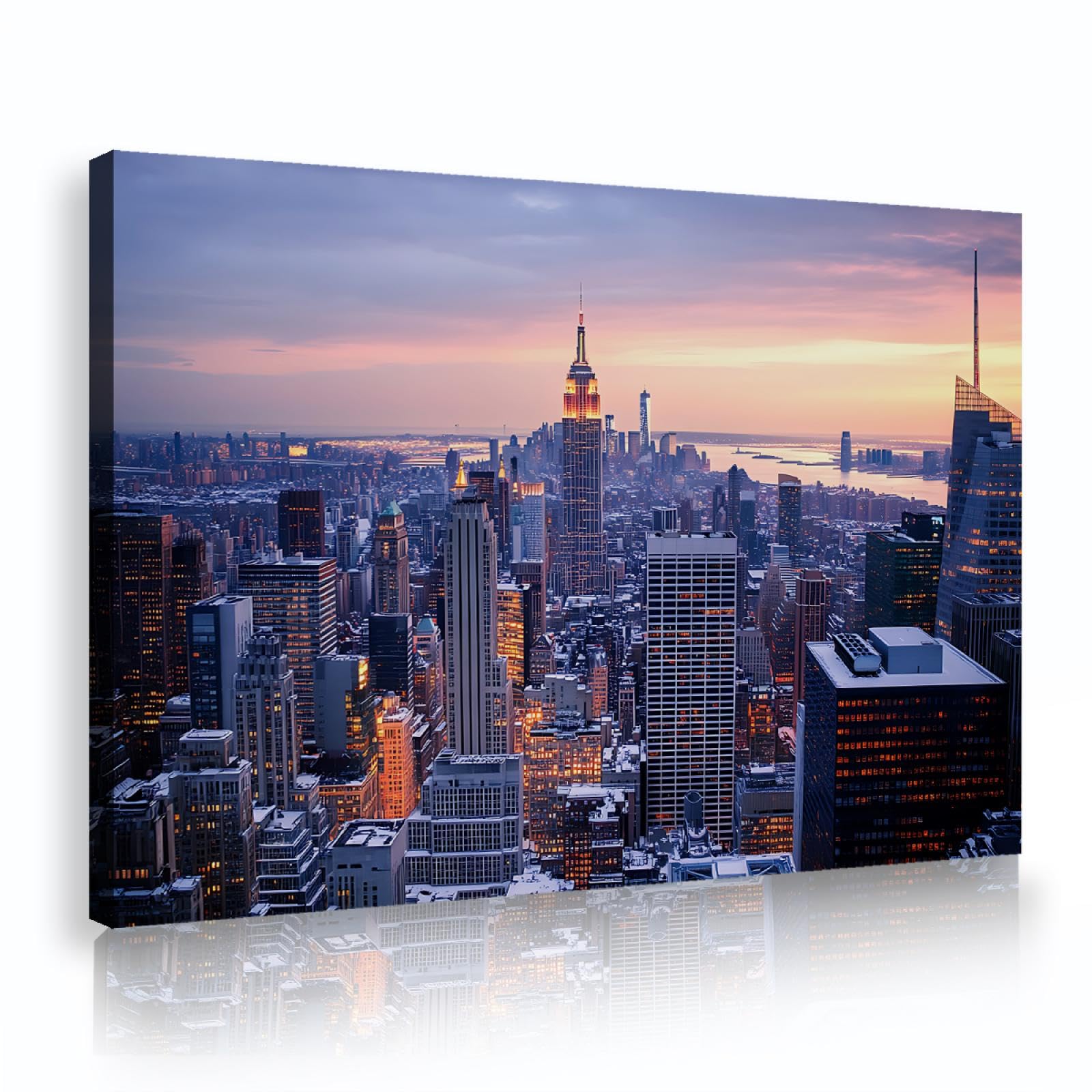 UIRINGART Urbain Horizon Toile Art Mural Bâtiments Urbains Modernes Et Lever Du Soleil Paysage Imprimer Affiche Pour Salon Bureau Studio Décor Mural 80x125cm Cadre Intérieur