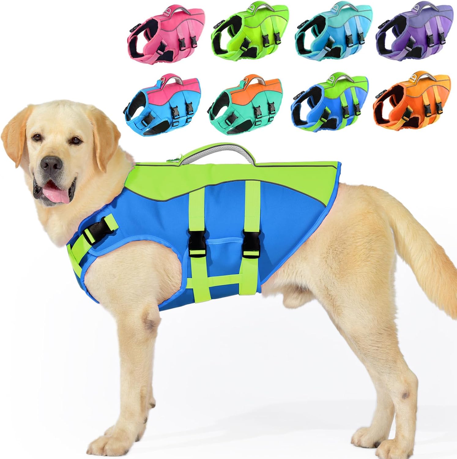 PETDSH Dog Life Jacket Large High Flotation Vest for Swimming Boating with Rescue Handle