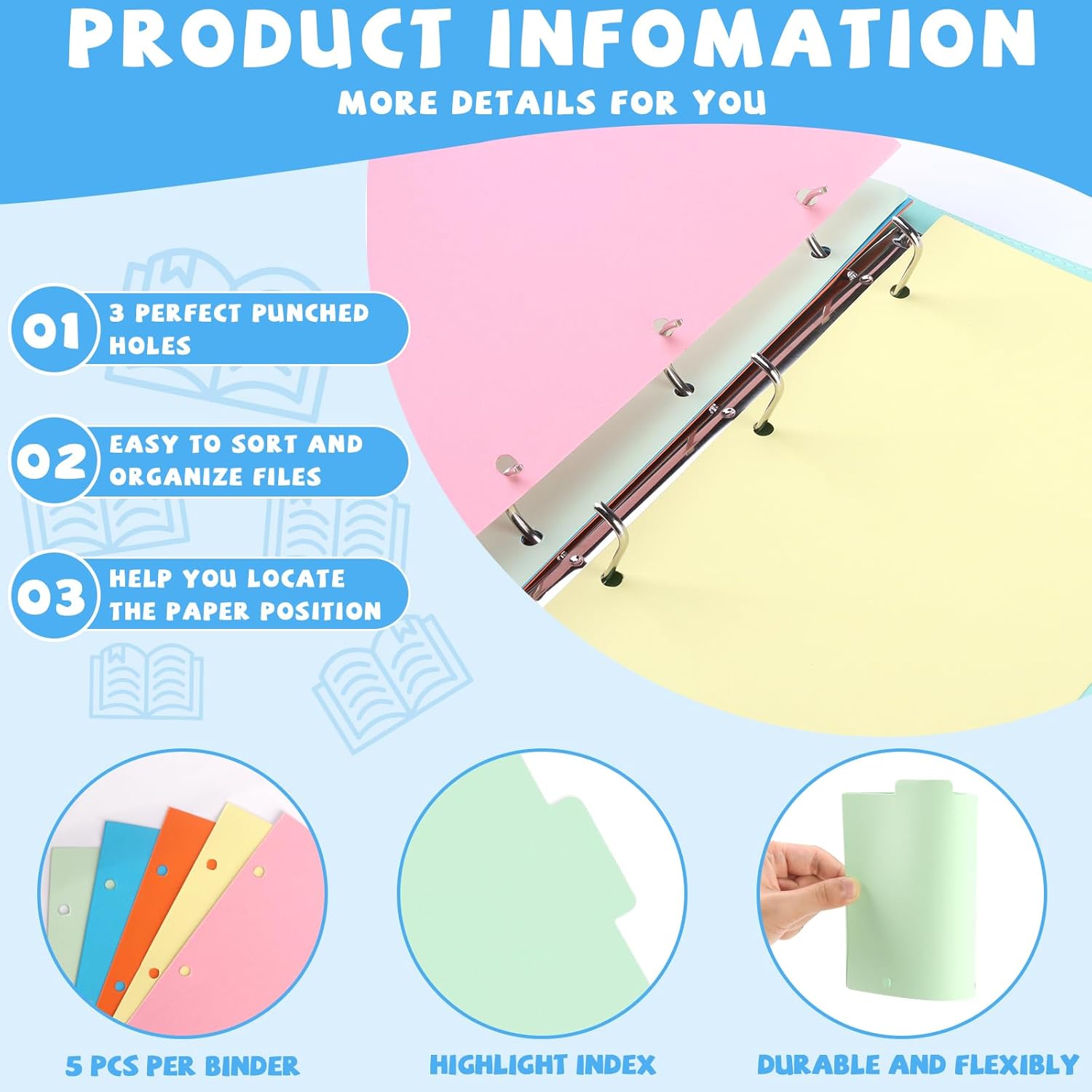 2 Pack 3 Ring Binder Junior Size Pu Leather Binder 2 Inch D Rings with 5 Colors Dividers 5.5" x 8.5" Holds Up to 500 Sheets with Pen Loop Pocket Small Binder for Office School